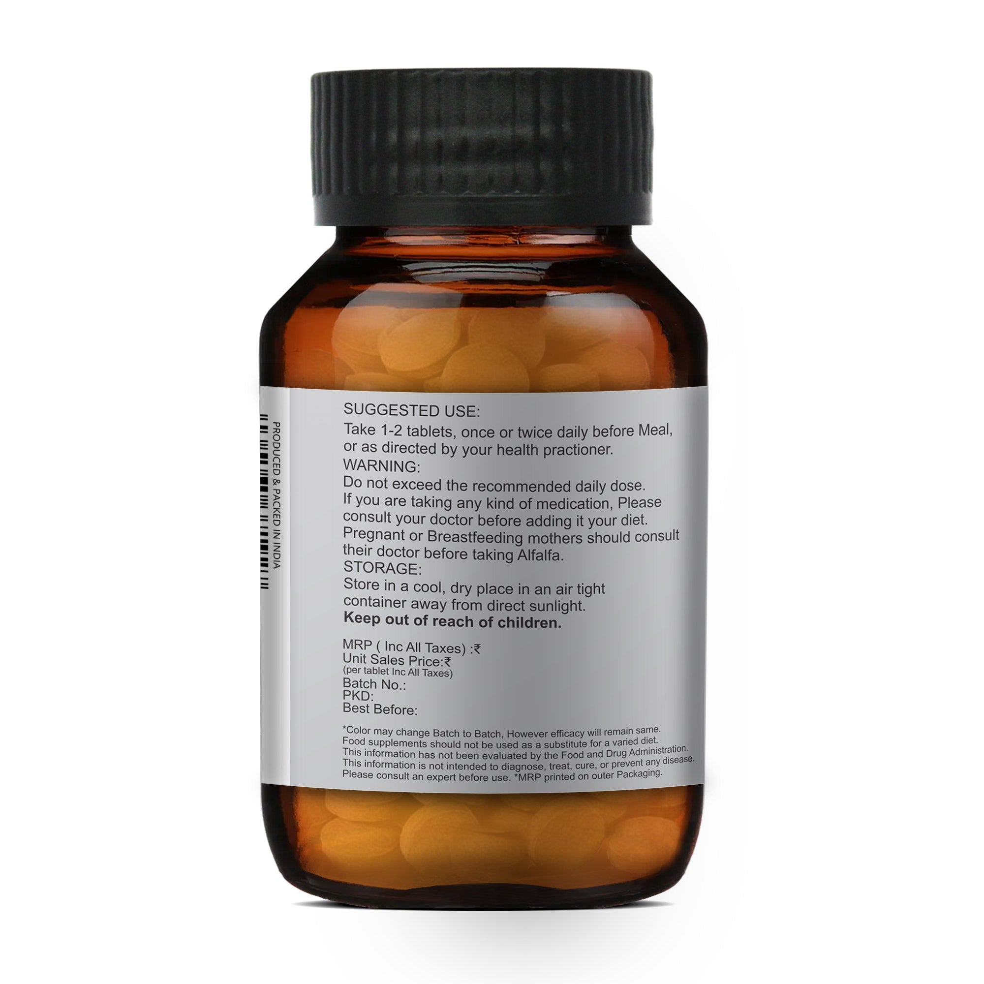Merlion Naturals Alfalfa Tablets 500mg (120 Tablets), Back View view, Nutrient Rich, Detox, Digestion, Immunity, Bone Health