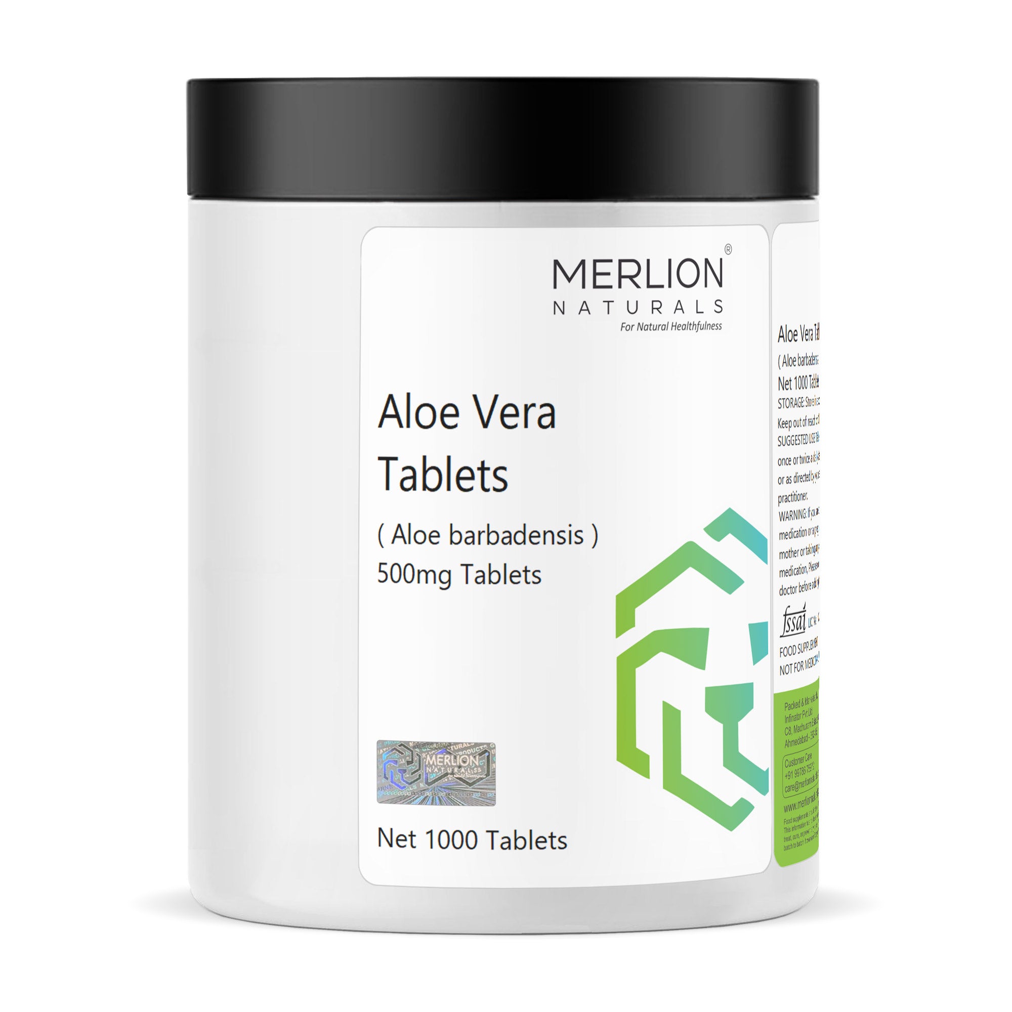 Merlion Naturals Aloe Vera Tablets 500mg (1000 Tablets), Front View view, Digestion, Hydration, Immunity, Skin Health, Detox