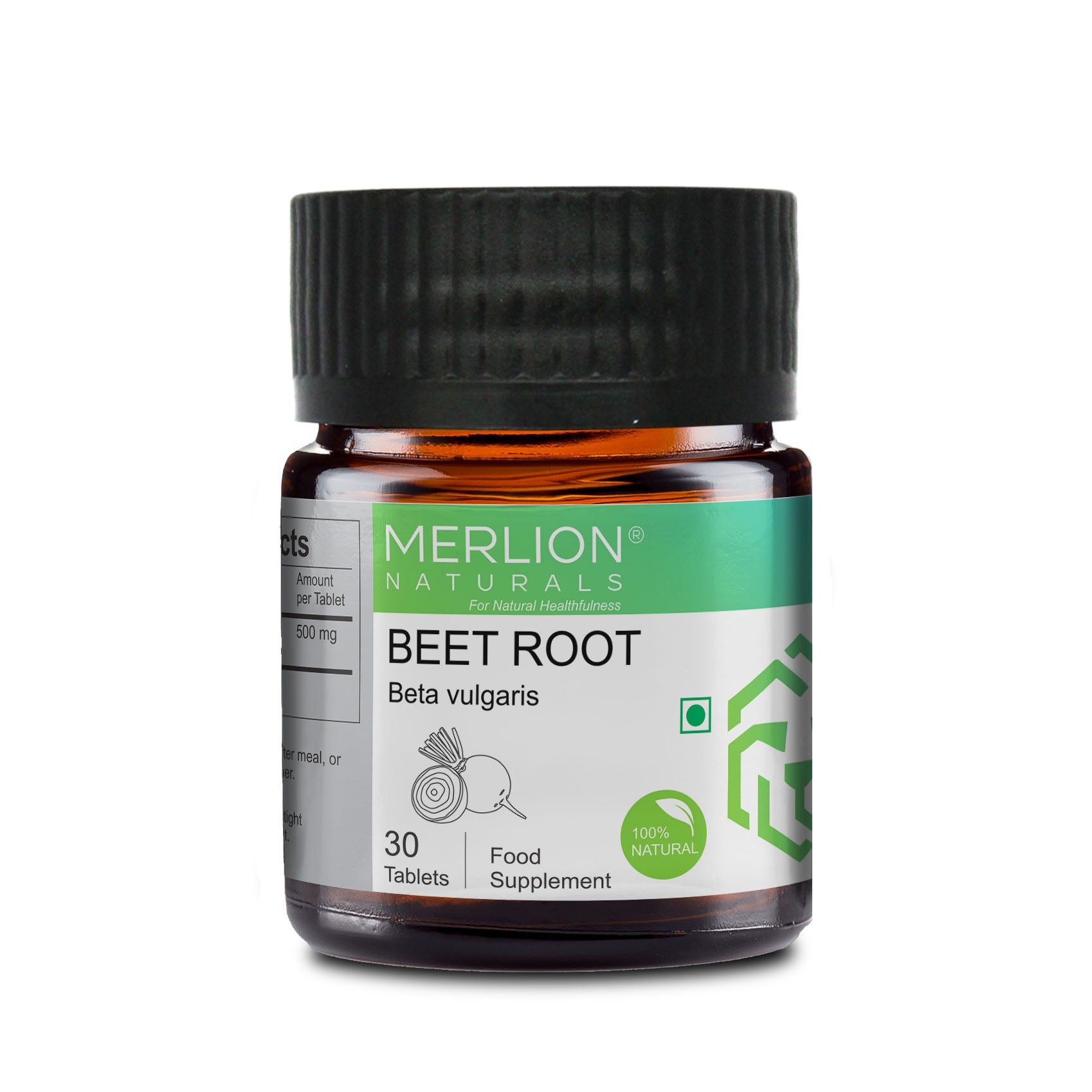 Merlion Naturals Beet Root Tablets 500mg (30 Tablets), Front View view, Stamina, Blood Pressure, Digestion, Antioxidant