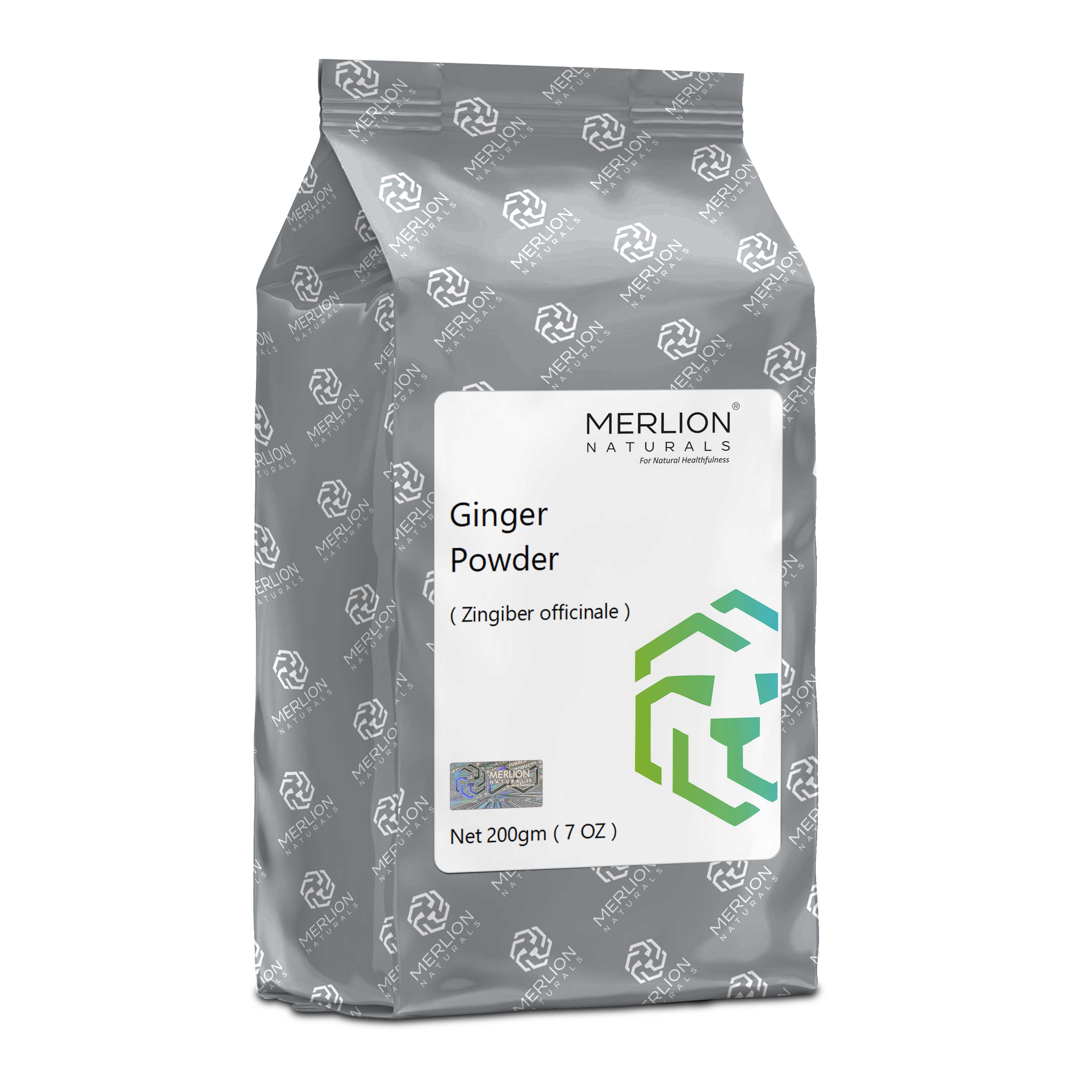 Merlion Naturals Ginger Powder 200gm, Front view, Digestion, Anti-inflammatory, Immunity, Nausea Relief, Circulation