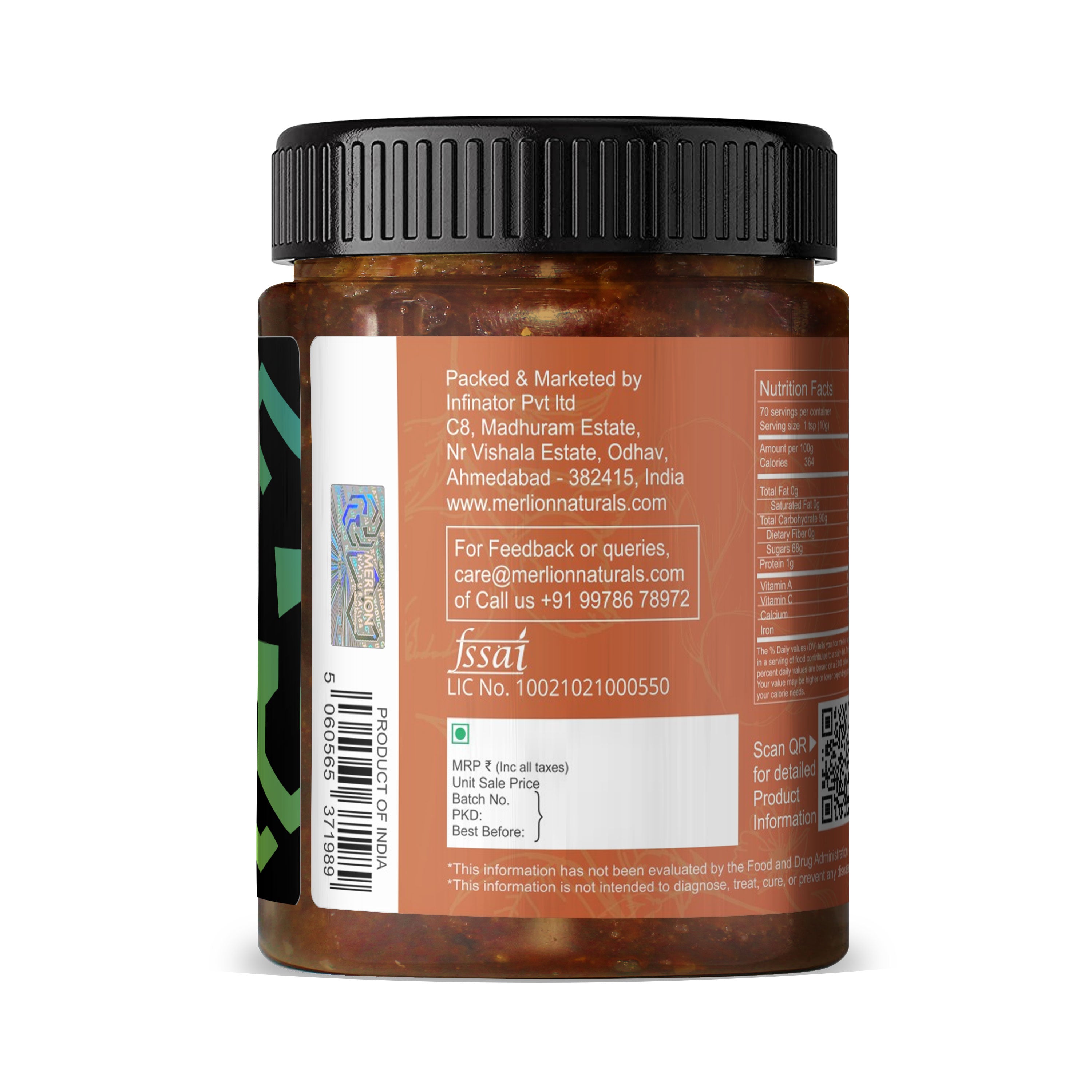 Merlion Naturals Rose Petals Jam - Gulkand 700gm, Back view, Cooling, Skin Glow, Body Balance, Stress Relief