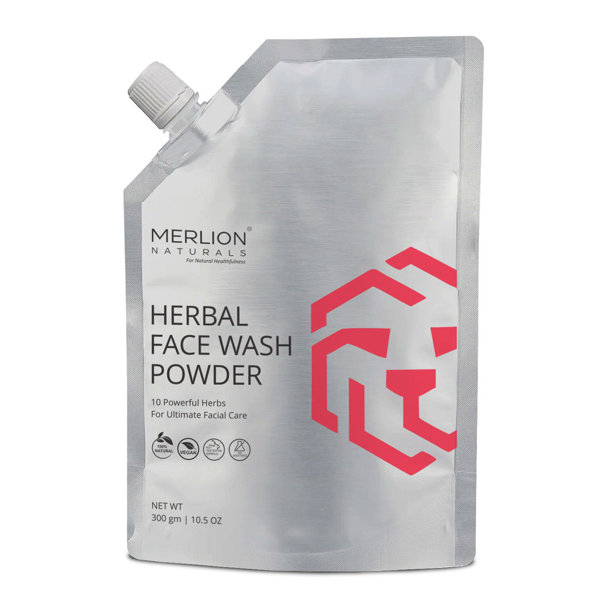 Merlion Naturals Herbal Face Wash Powder 300gm, Front view, Deep Cleansing, Soothing, Brightening, Oil Control, Antioxidant
