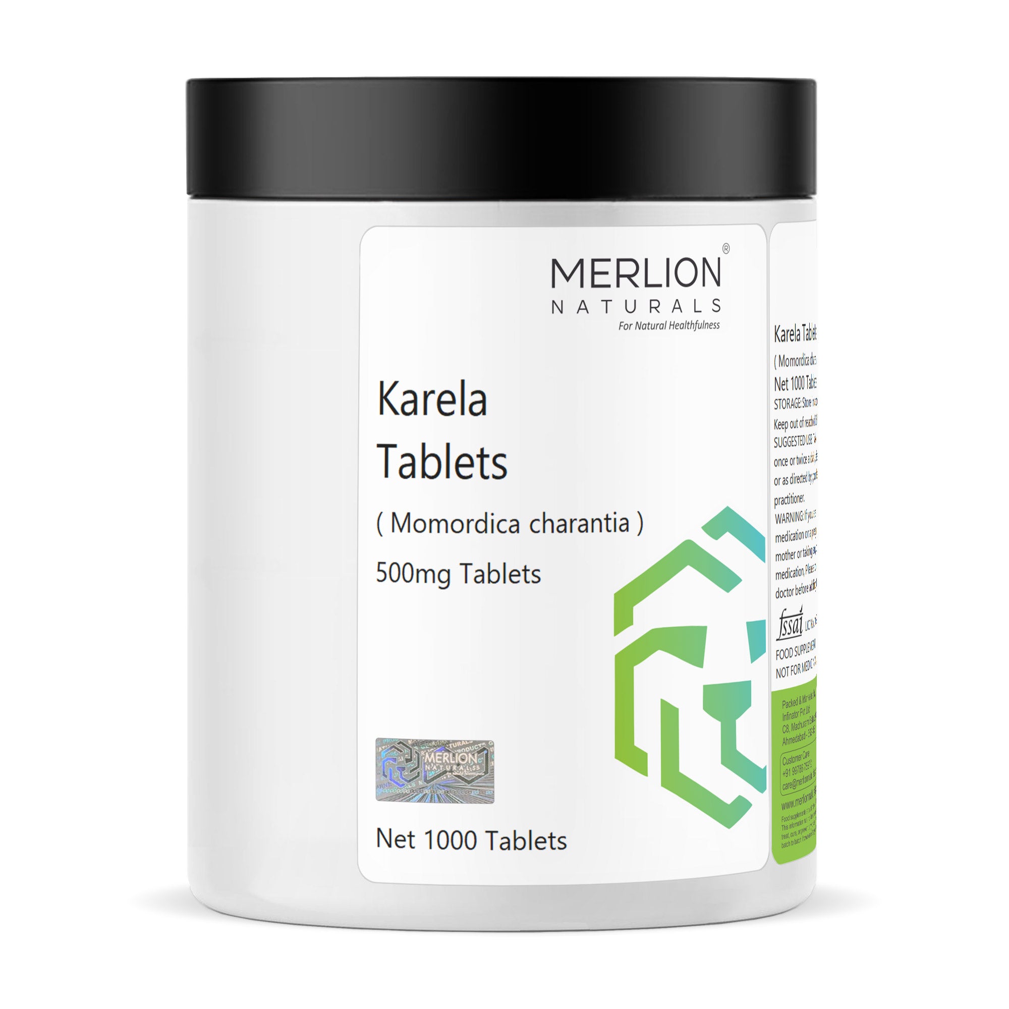 Merlion Naturals Karela Tablets 500mg (1000 Tablets), Front View view, Blood Sugar Control, Digestion, Liver Health