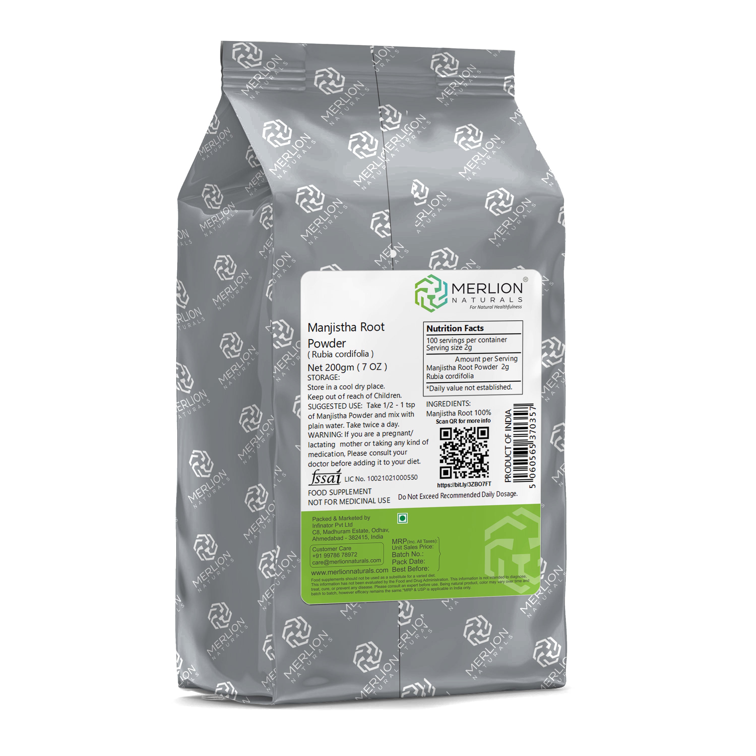 Merlion Naturals Manjistha Powder 200gm, Back view, Detox, Anti-inflammatory, Brightening, Lymphatic Support, Antioxidant
