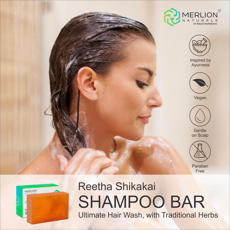 Merlion Naturals Reetha Shikakai Shampoo Bar for Her / Girls / Ladies / Women