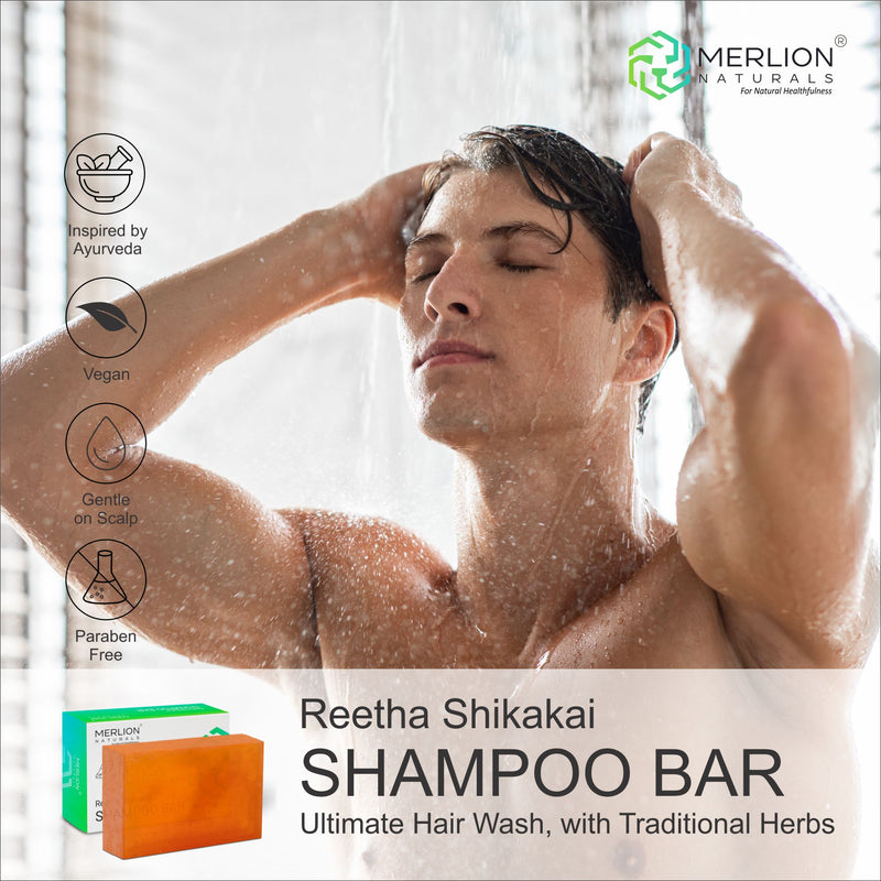 Merlion Naturals Reetha Shikakai Shampoo Bar for Men / Boys / Gents / Him