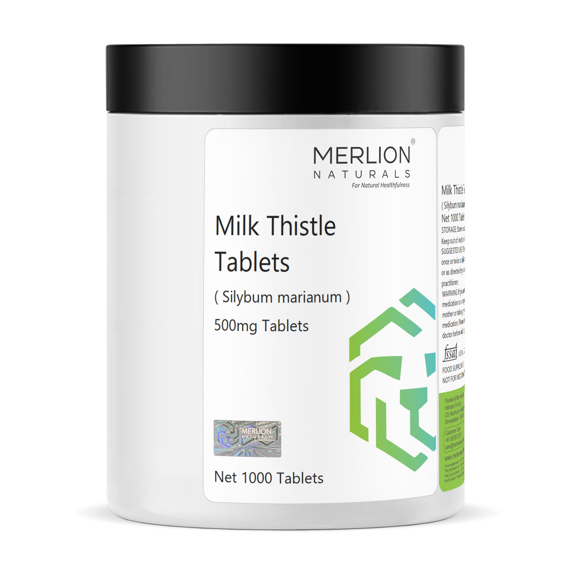 Merlion Naturals Milk Thistle Tablets 500mg (1000 Tablets), Front View view, Liver Detox, Antioxidant, Digestion, Skin Health