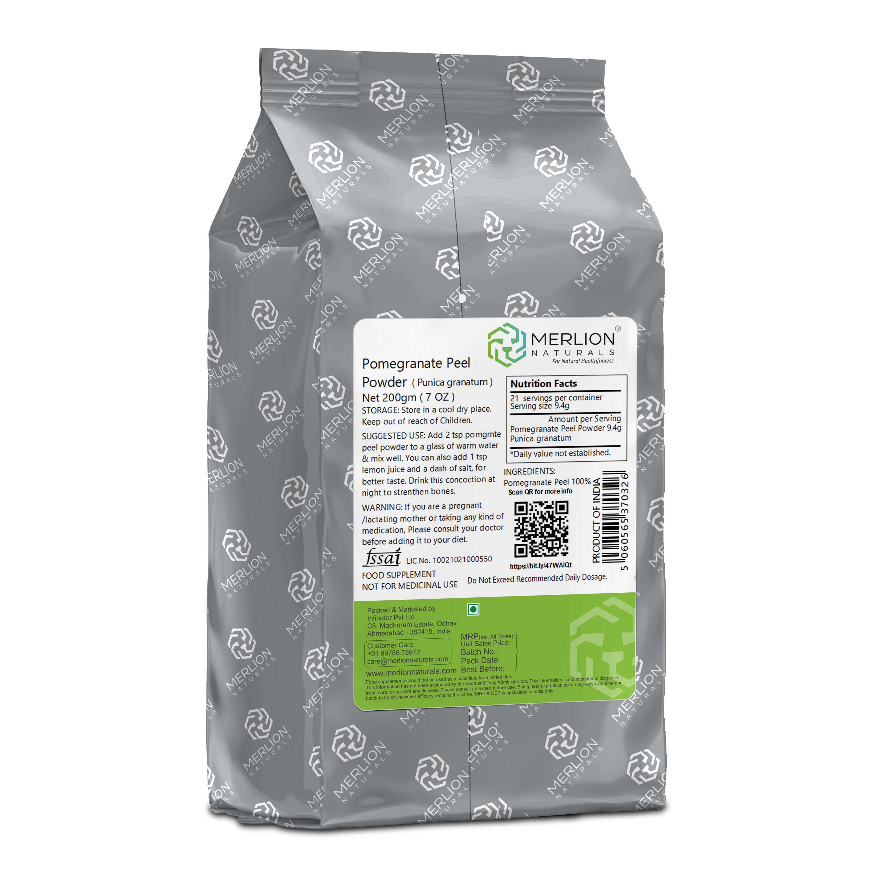 Merlion Naturals Pomegranate Peel Powder 200gm, Back view, Antioxidant, Skin Health, Digestion, Immunity, Disease Prevention