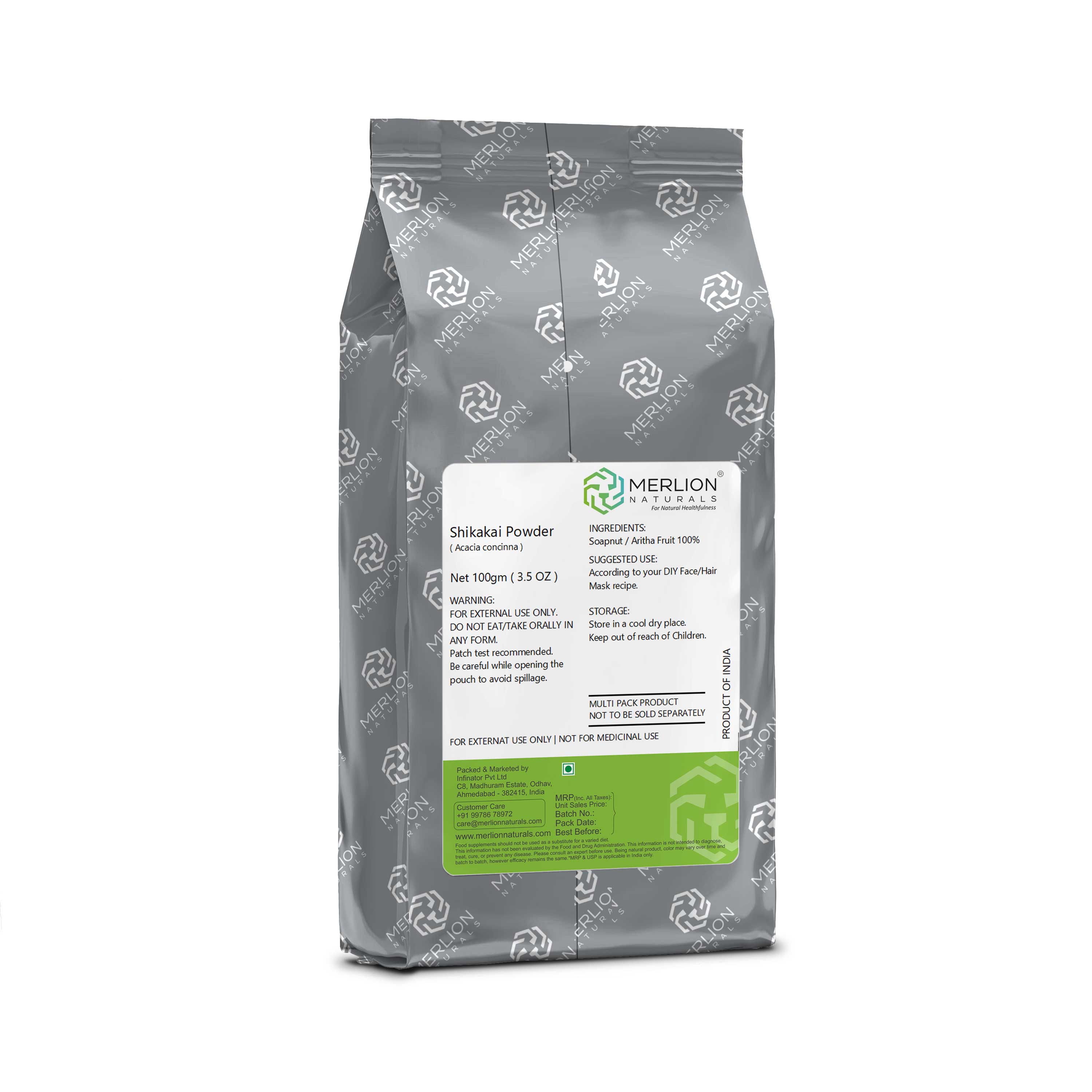 Merlion Naturals Shikakai Powder 100gm, Back view, Scalp Cleansing, Hair Growth, Dandruff Control, Shine, Oil Balance