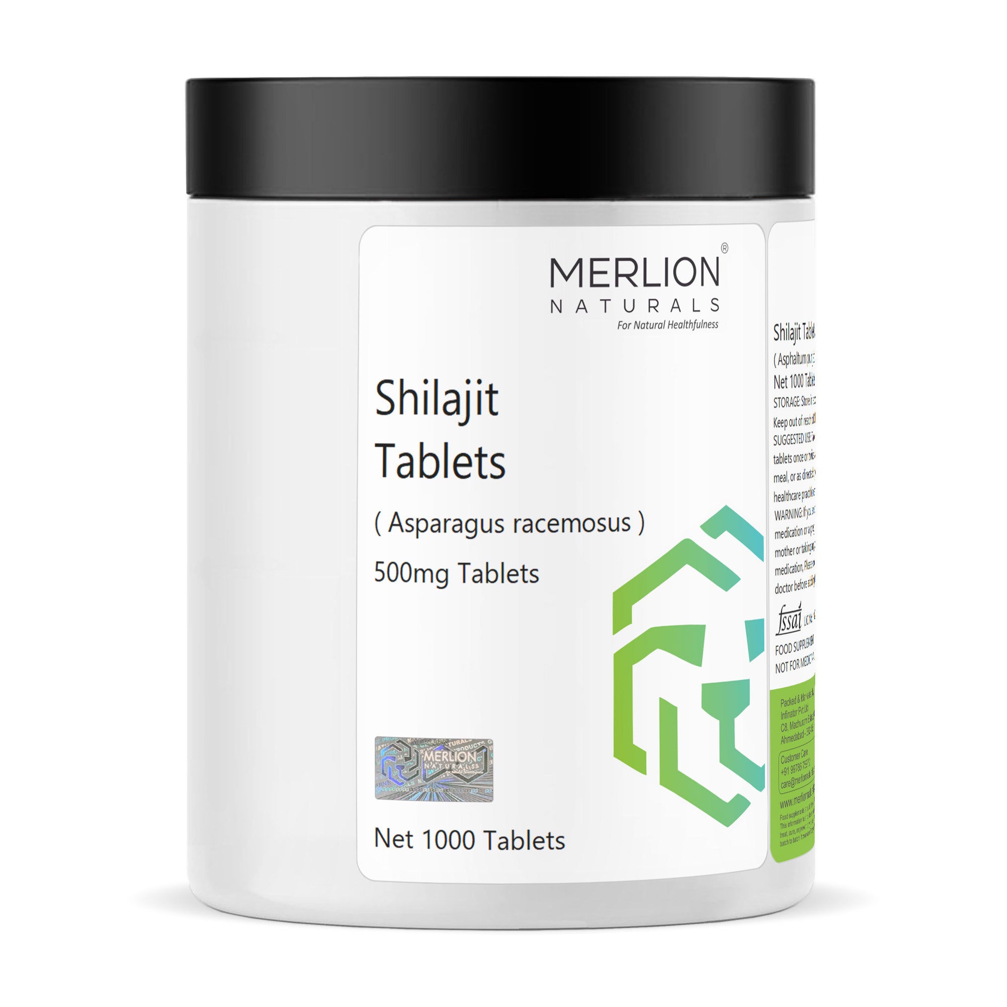Merlion Naturals Shilajit Tablets 500mg (1000 Tablets), Front View view, Energy Boost, Stamina, Vitality, Brain Health