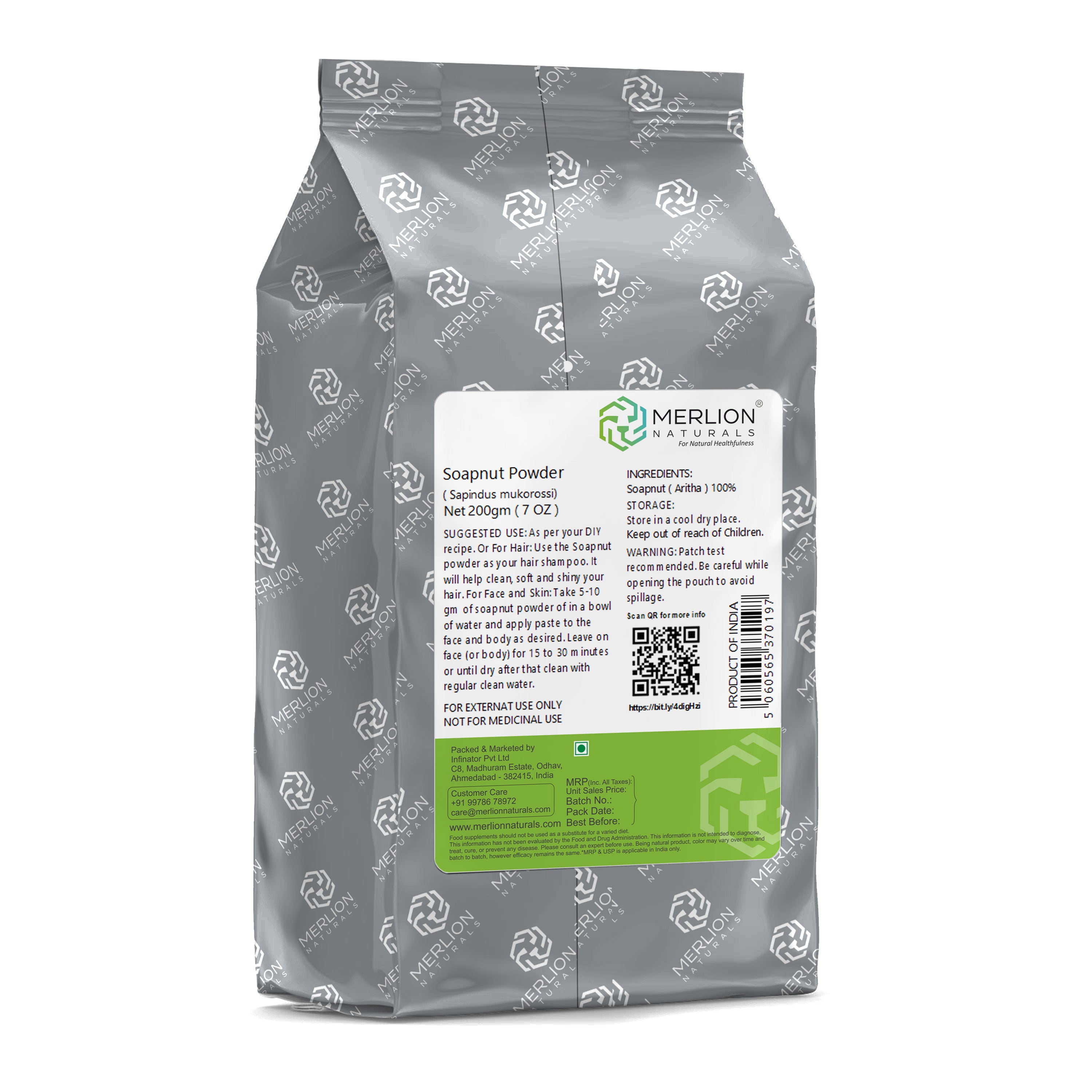 Merlion Naturals Soapnut Powder 200gm, Back view, Hair Cleansing, Hair Growth, Gentle Cleanser, Skin Purifying, Conditioning