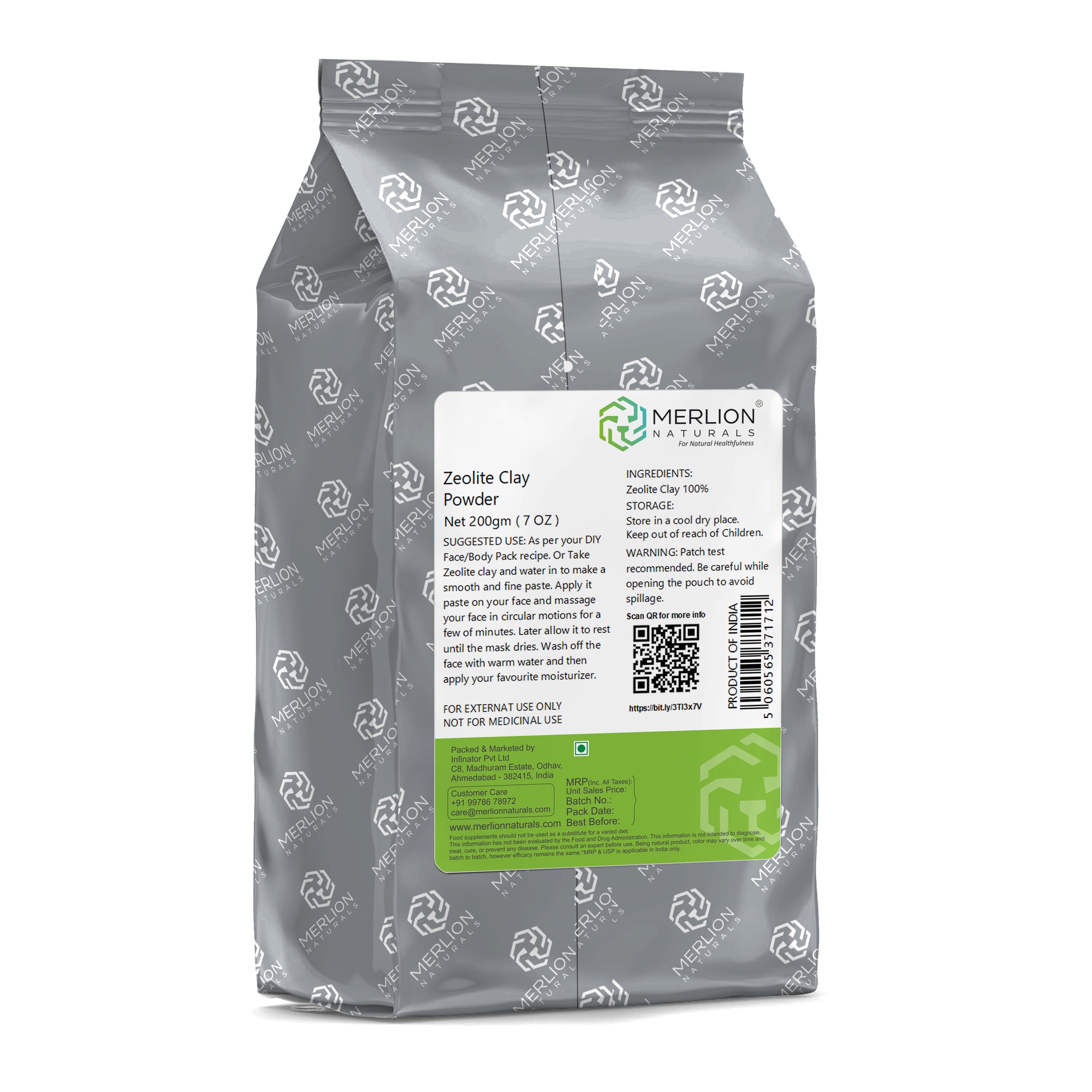 Merlion Naturals Zeolite Clay Powder 200gm, Back view, Detox, Skin Purifying, Digestion, Immunity, pH Balance, Cosmetic