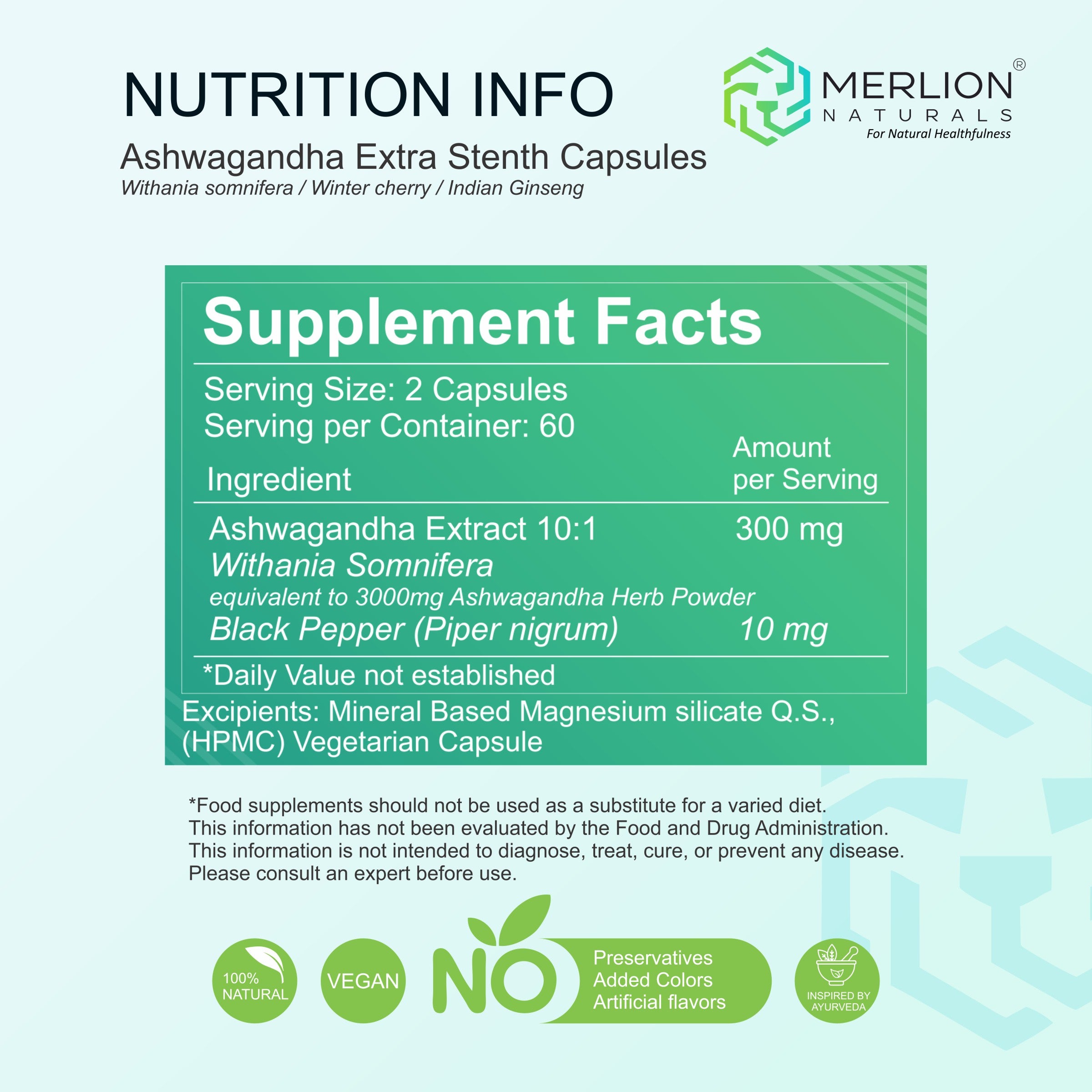 Ashwagandha Extra Strength Capslues | Withania somnifera | 1500mg