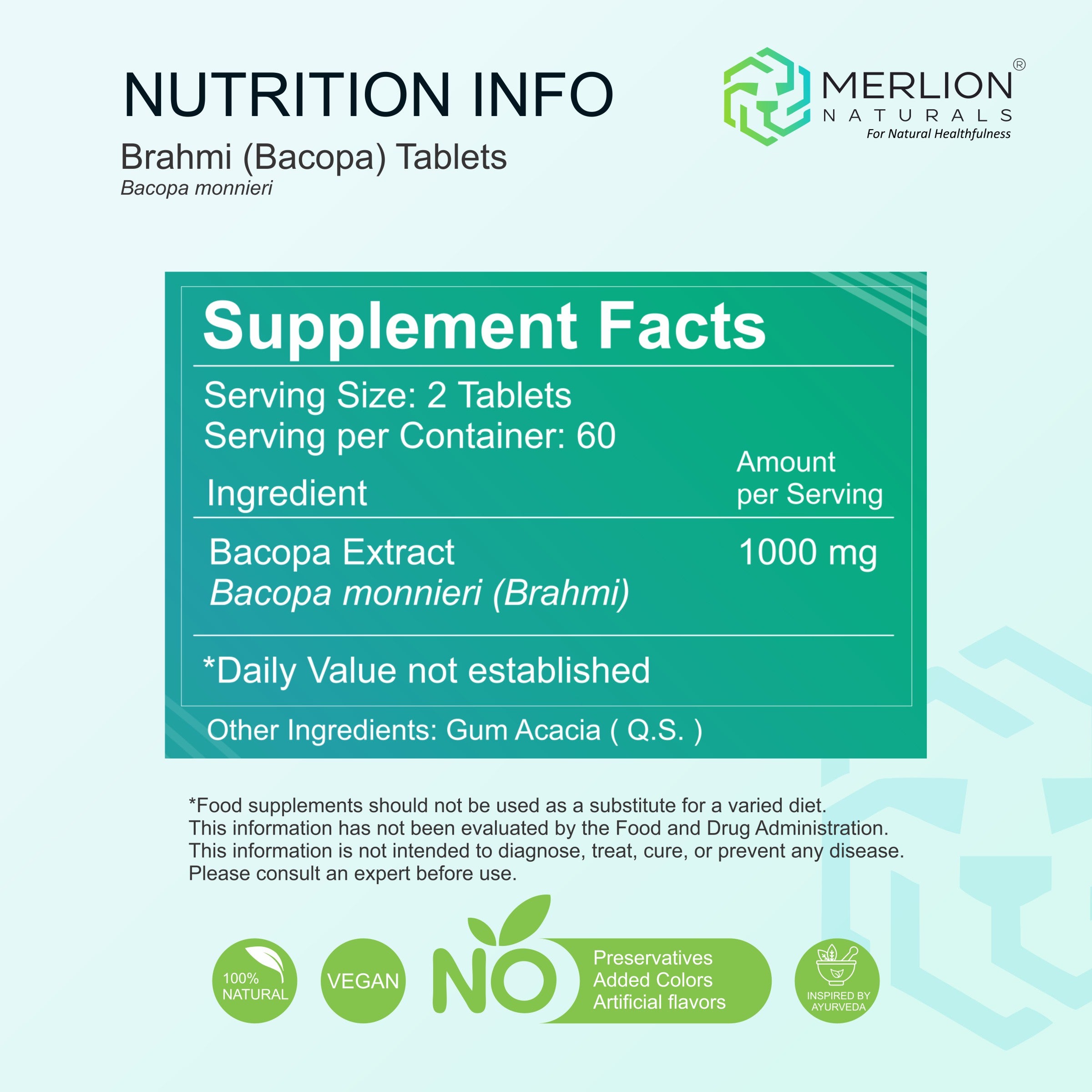 Brahmi ( Bacopa ) Extract Tablets | Bacopa monnieri | 500mg