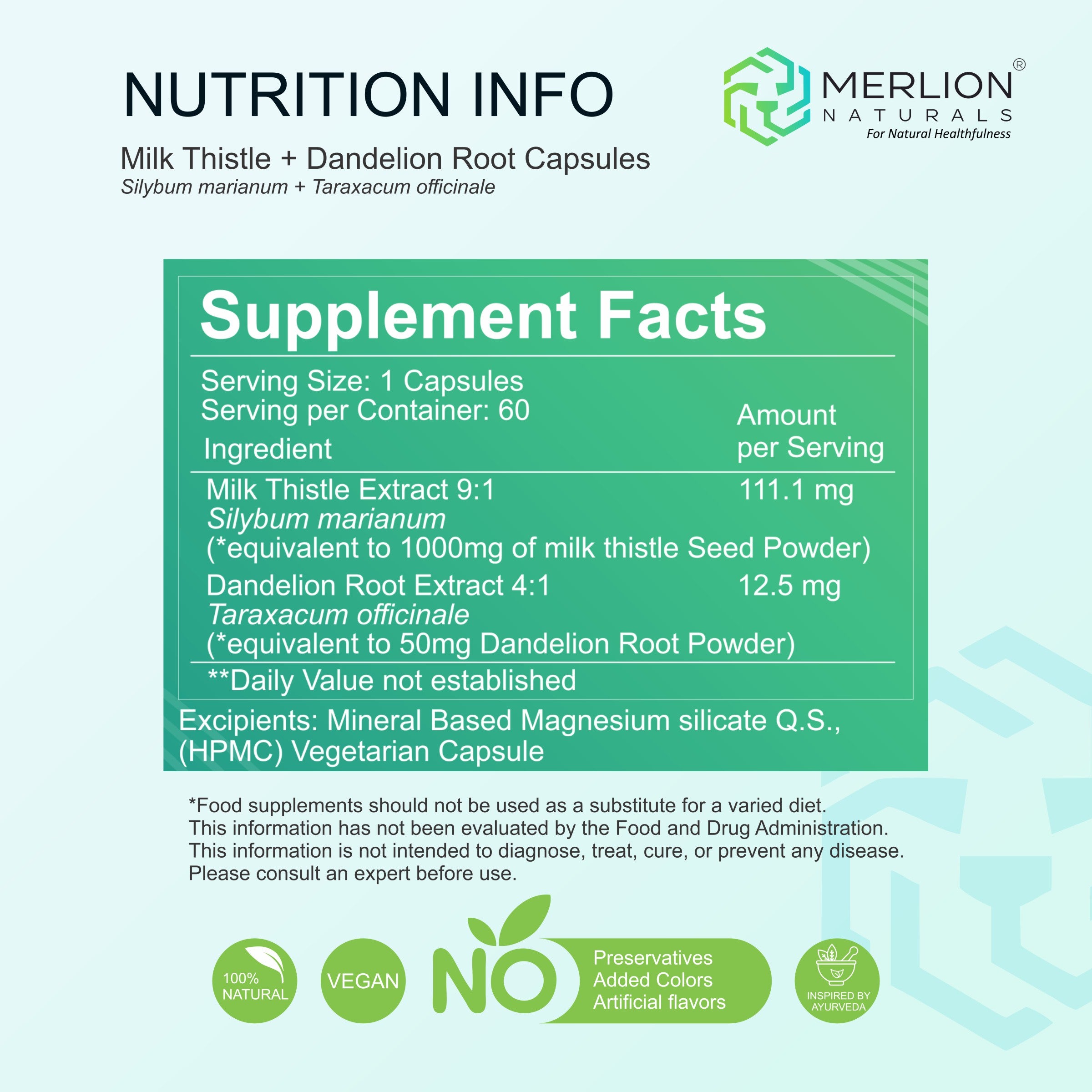 Milk Thistle and Dandelion Root Extract Capsules | Silybum marianum | 1050mg (120 Capsules)