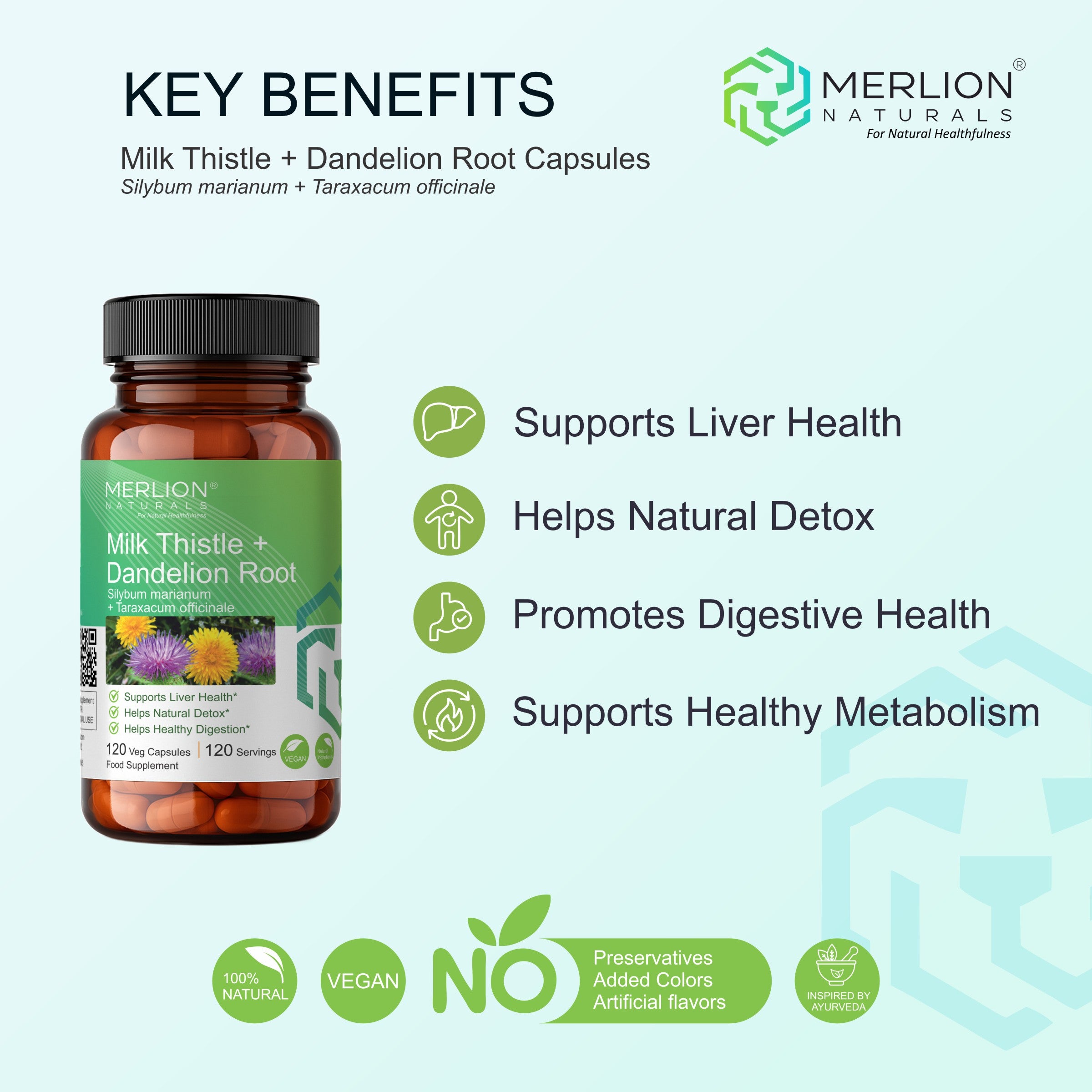 Milk Thistle and Dandelion Root Extract Capsules | Silybum marianum | 1050mg (120 Capsules)