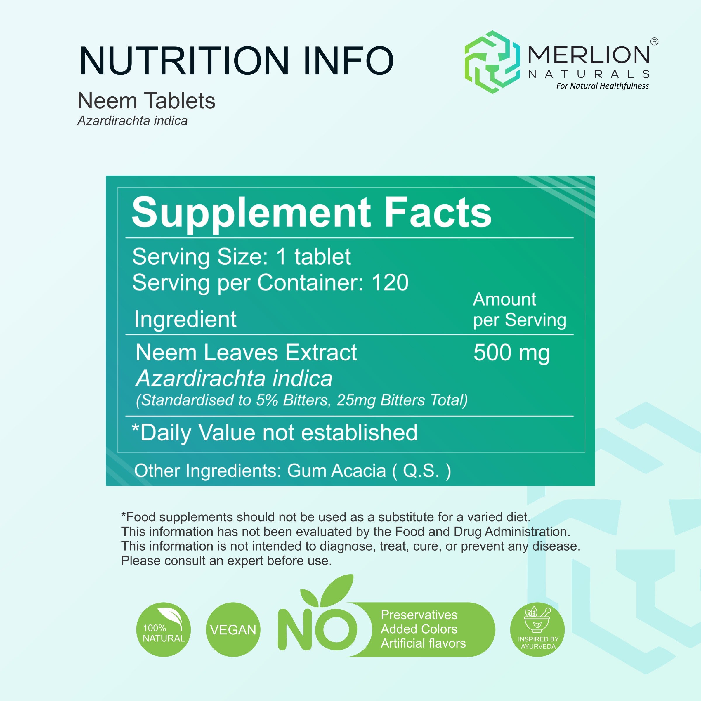 Neem Extract Tablets | Azardirachta indica | 500mg