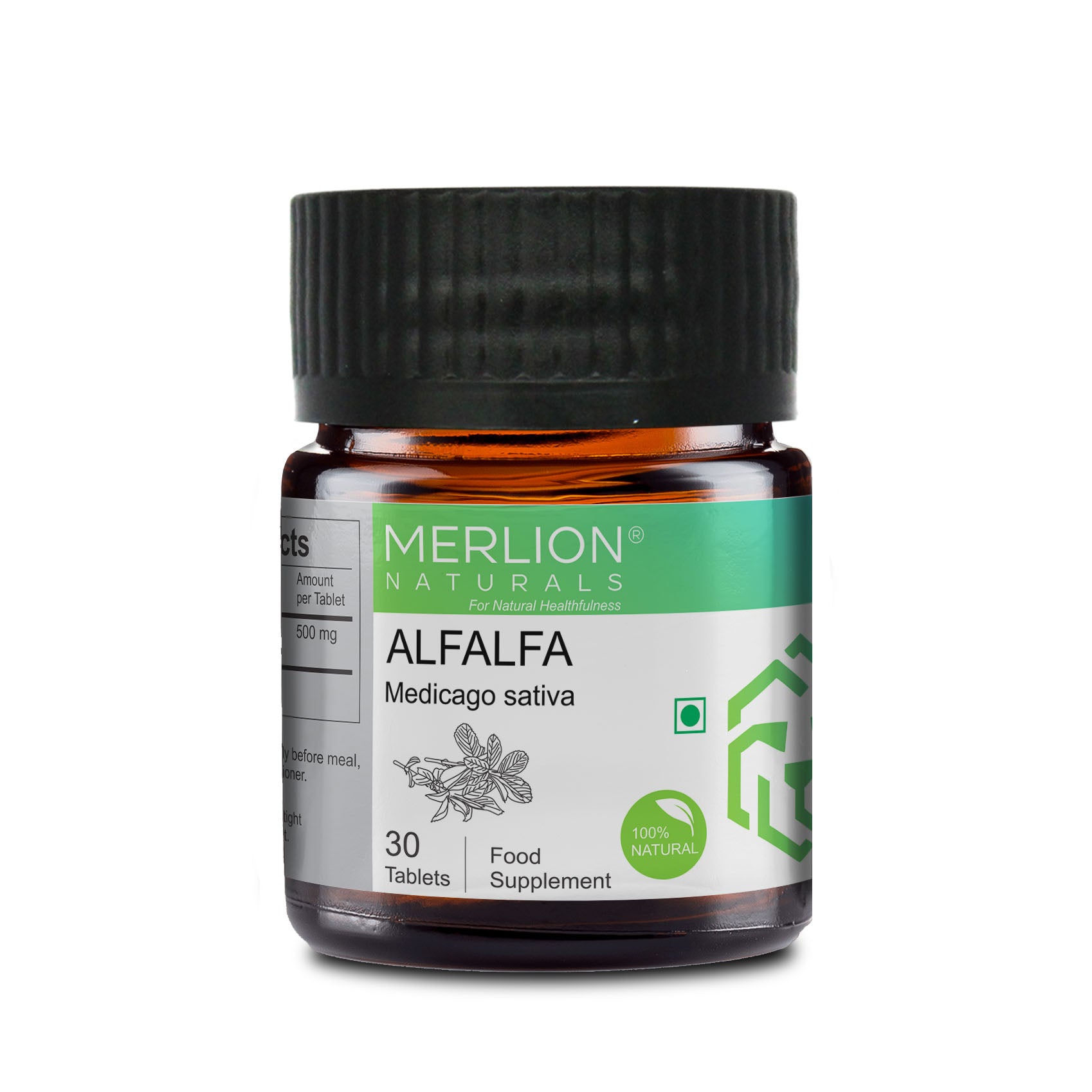 Merlion Naturals Alfalfa Tablets 500mg (30 Tablets), Front View view, Nutrient Rich, Detox, Digestion, Immunity
