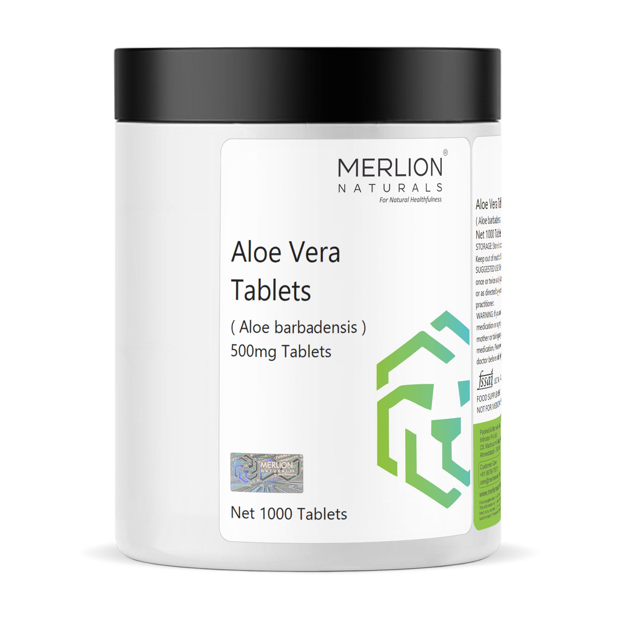 Merlion Naturals Aloe Vera Tablets 500mg (1000 Tablets), Front View view, Digestion, Hydration, Immunity, Skin Health, Detox
