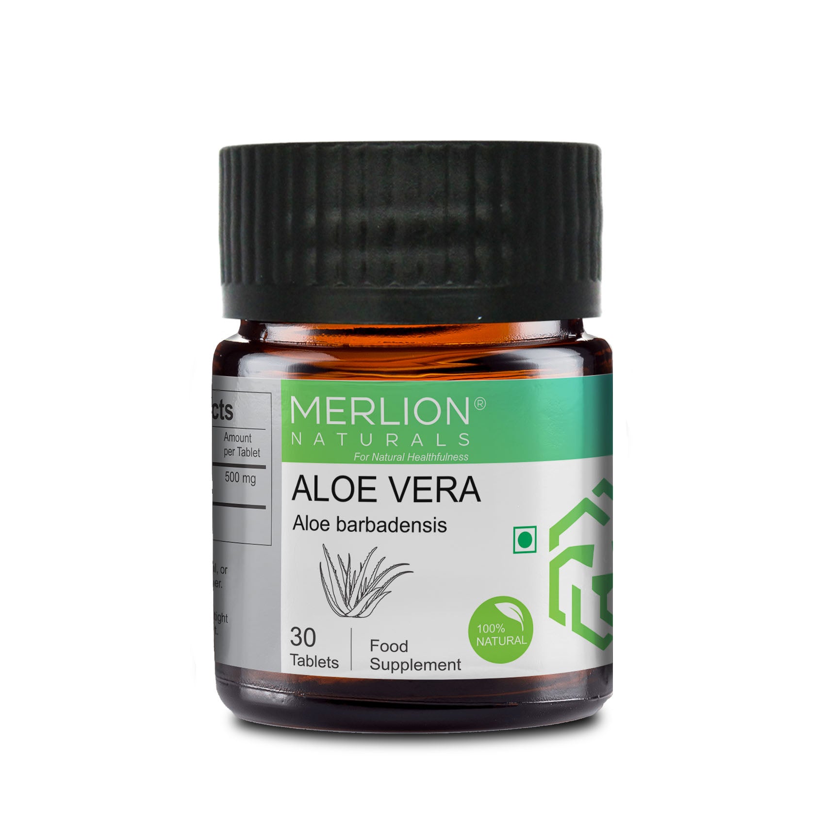 Merlion Naturals Aloe Vera Tablets 500mg (30 Tablets), Front View view, Digestion, Hydration, Immunity, Skin Health, Detox
