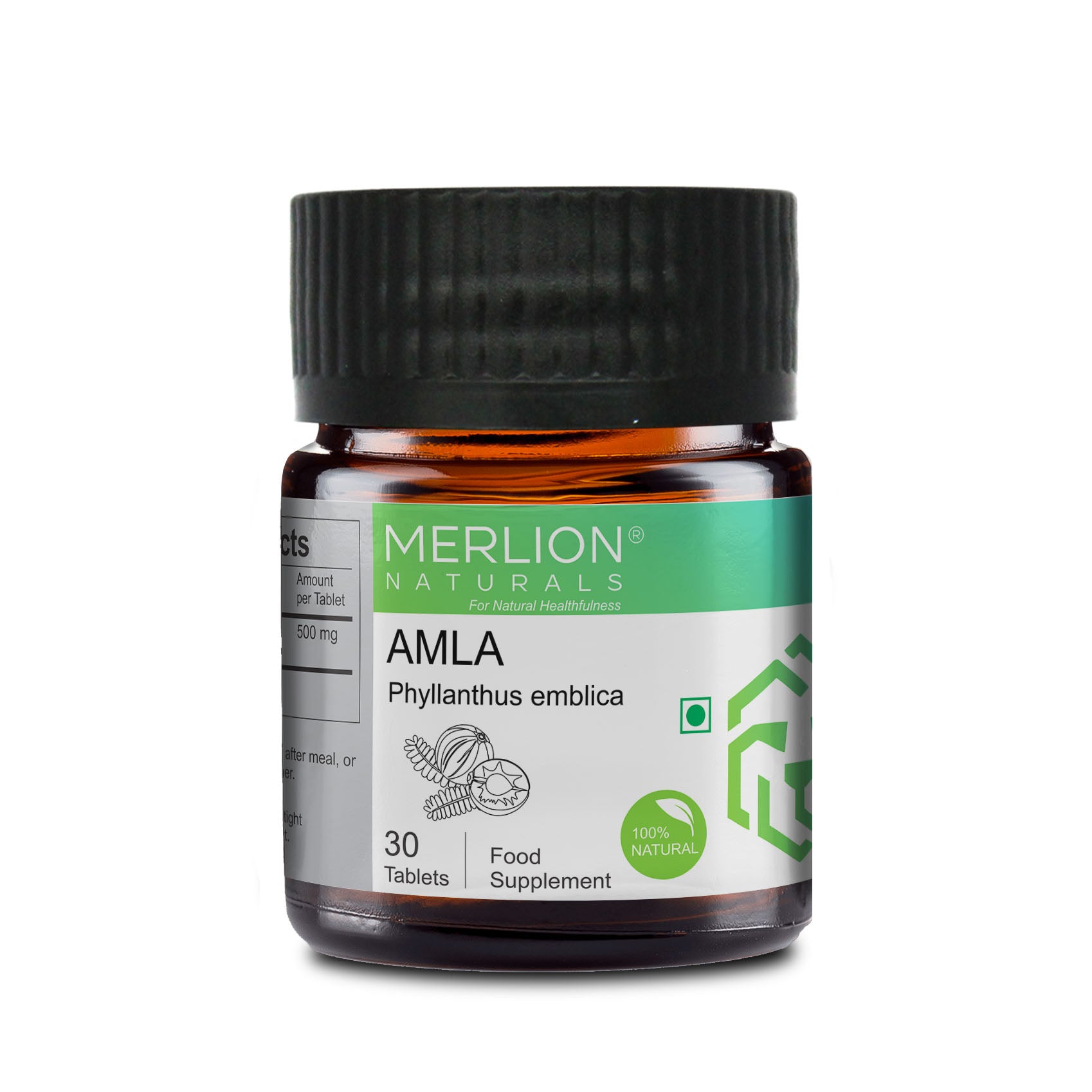 Merlion Naturals Amla Tablets 500mg (30 Tablets), Front View view, Immunity, Skin Health, Hair Care, Digestion, Antioxidant
