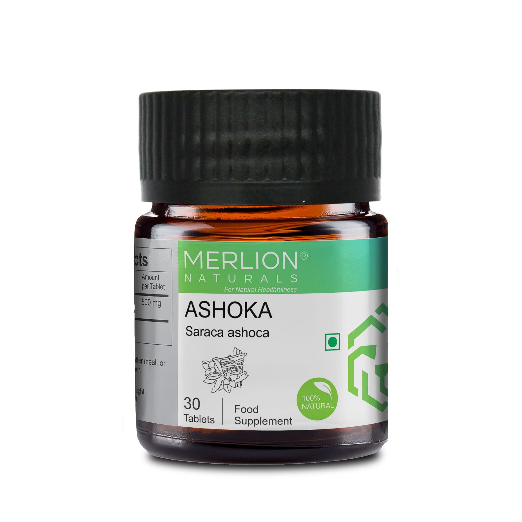 Merlion Naturals Ashoka Tablets 500mg (30 Tablets), Front View view, Women's Health, Hormone Balance, Uterine Support
