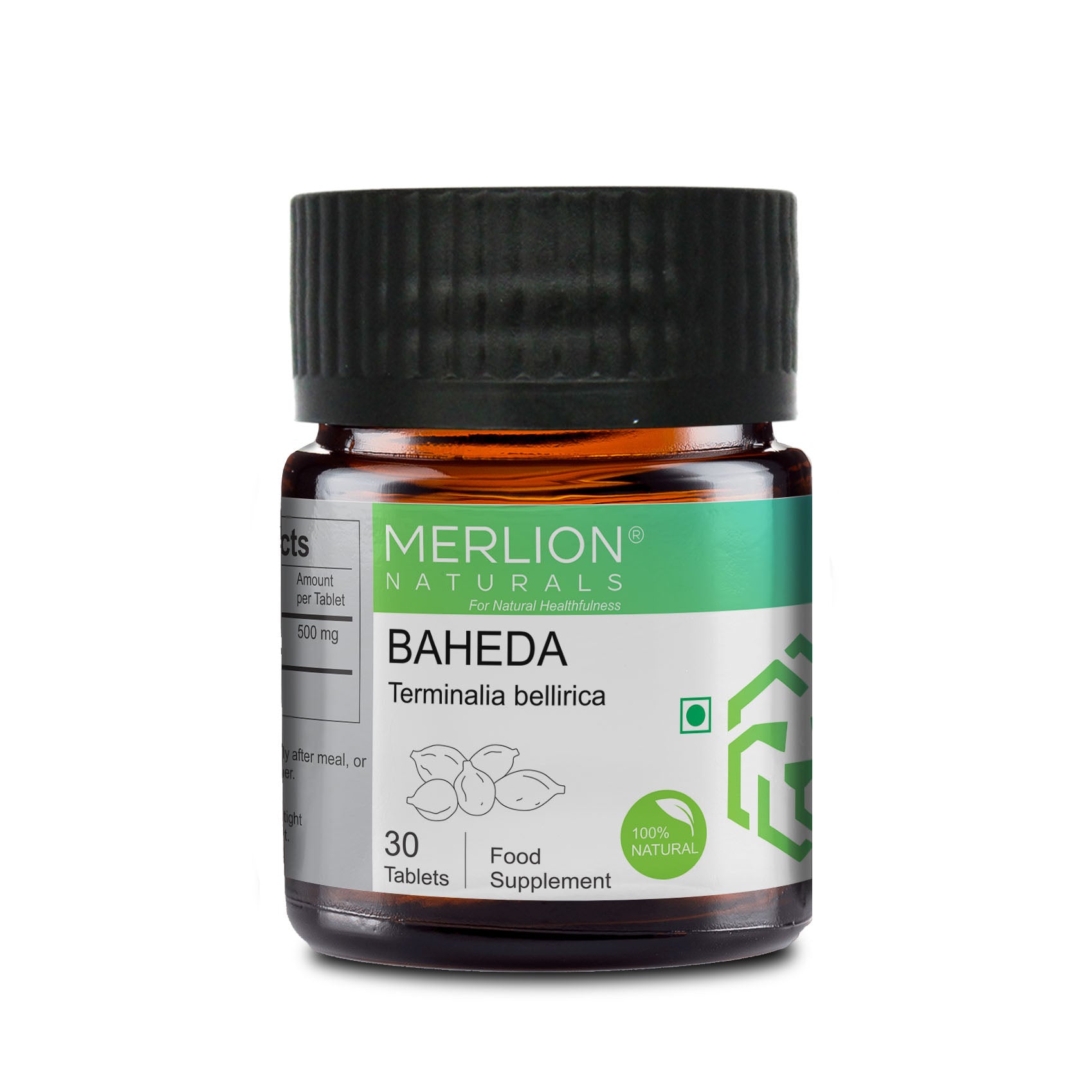 Merlion Naturals Baheda Tablets 500mg (30 Tablets), Front View view, Respiratory Health, Digestion, Skin Health, Detox
