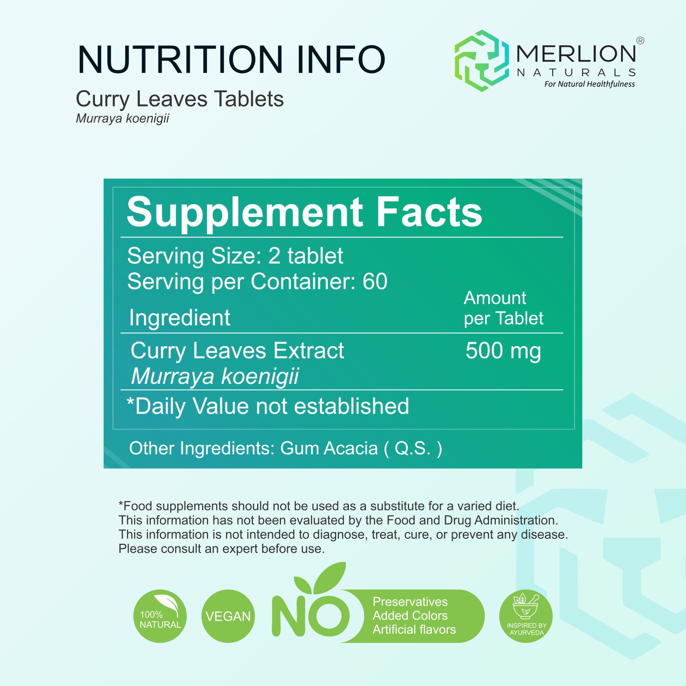 Curry Leaves Extract Tablets | Murraya koenigii | 500mg