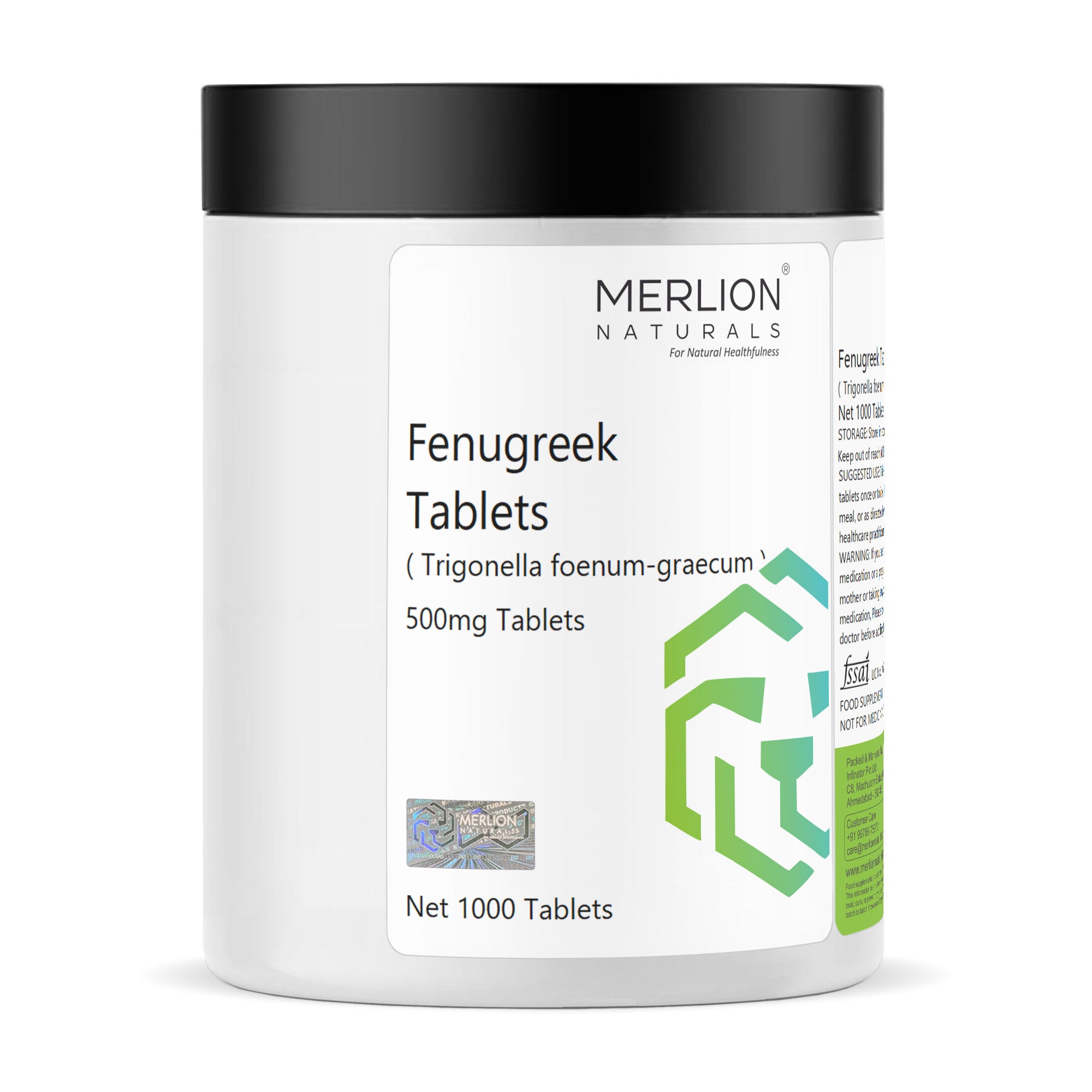 Merlion Naturals Fenugreek Tablets 500mg (1000 Tablets), Front View view, Hair Growth, Digestion, Blood Sugar Control
