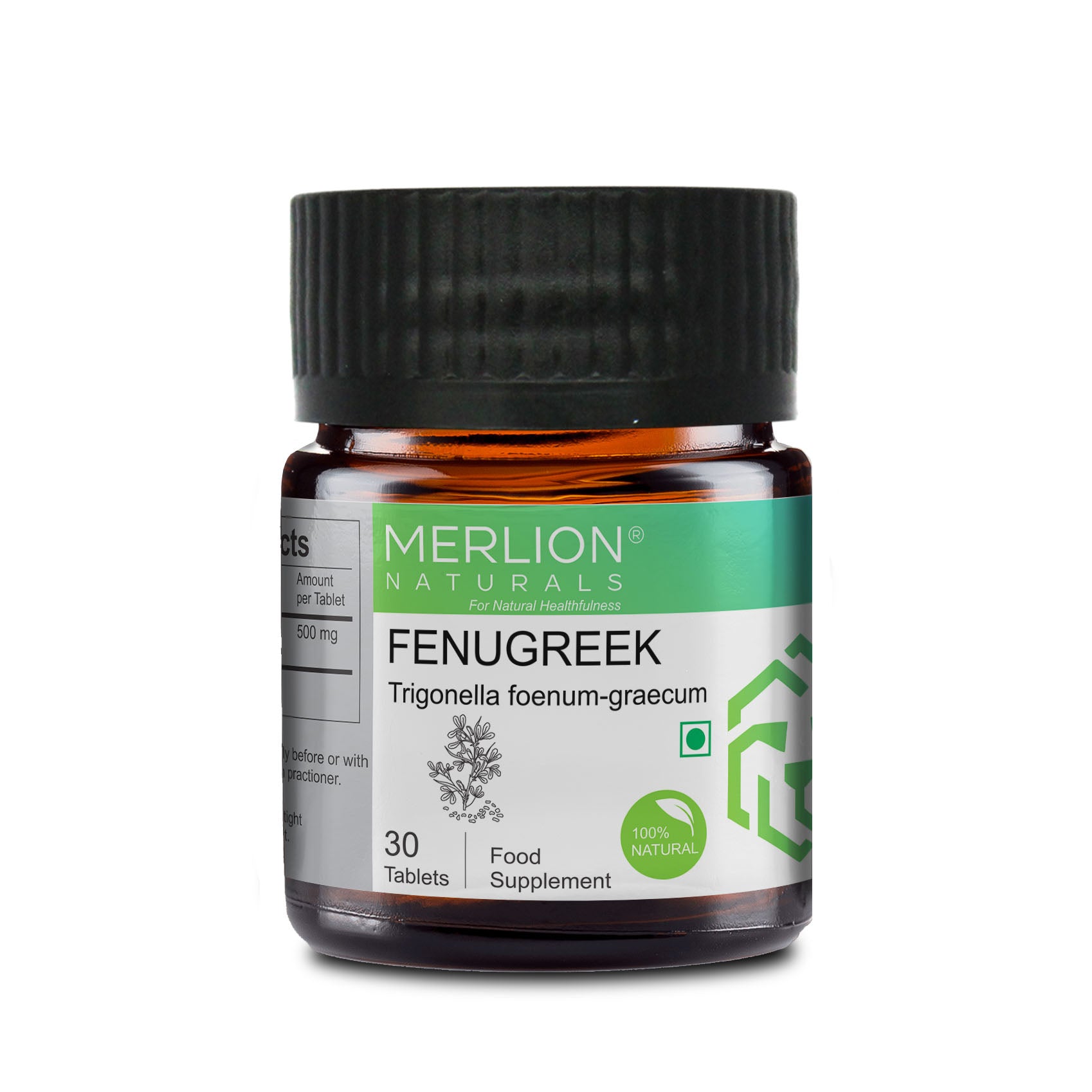 Merlion Naturals Fenugreek Tablets 500mg (30 Tablets), Front View view, Hair Growth, Digestion, Blood Sugar Control
