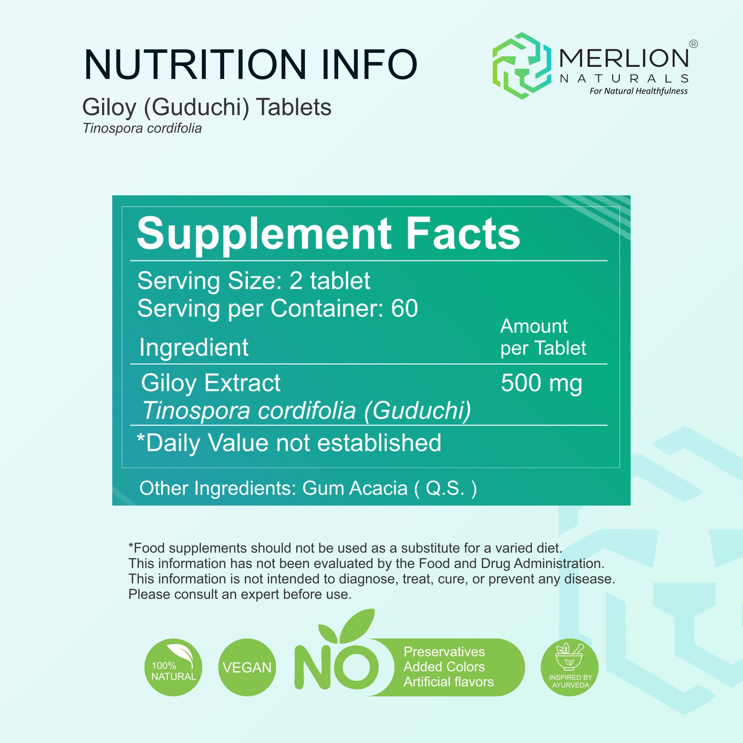 Giloy Extract Tablets | Guduchi / Tinospora cordifolia | 500mg