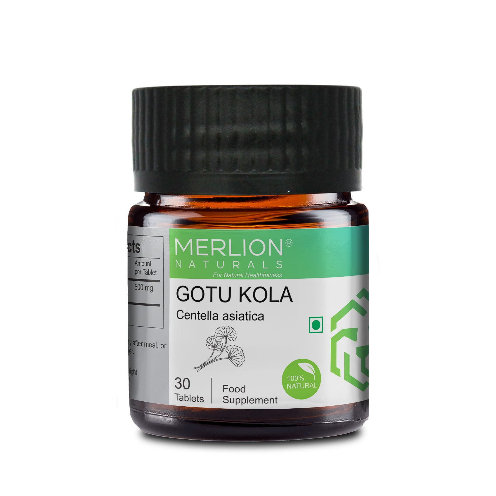 Merlion Naturals Gotukola Tablets 500mg (30 Tablets), Front View view, Brain Health, Memory Boost, Circulation
