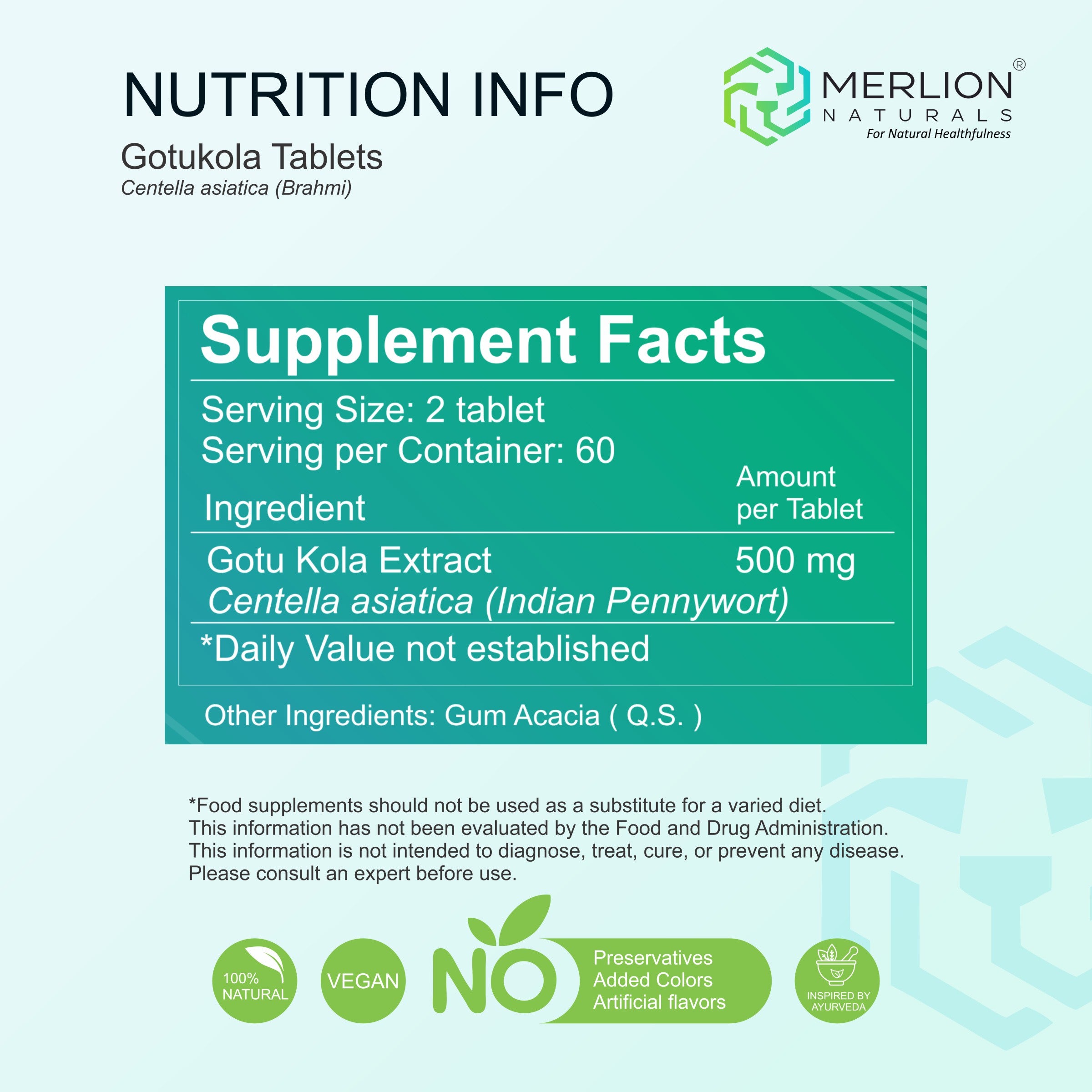 Gotu Kola Extract Tablets | Centella asiatica | 500mg