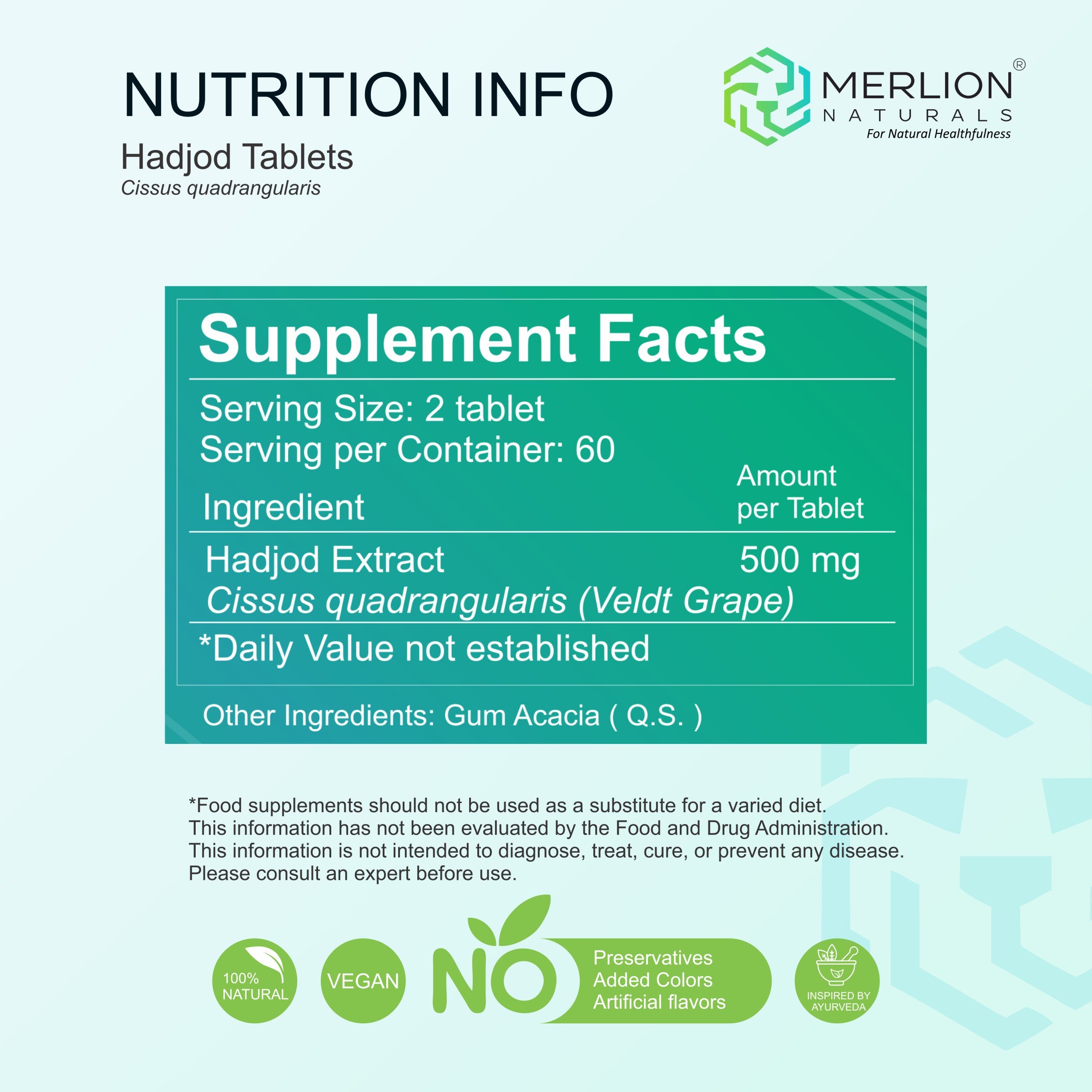 Hadjod Extract Tablets | Cissus quadrangularis | 500mg