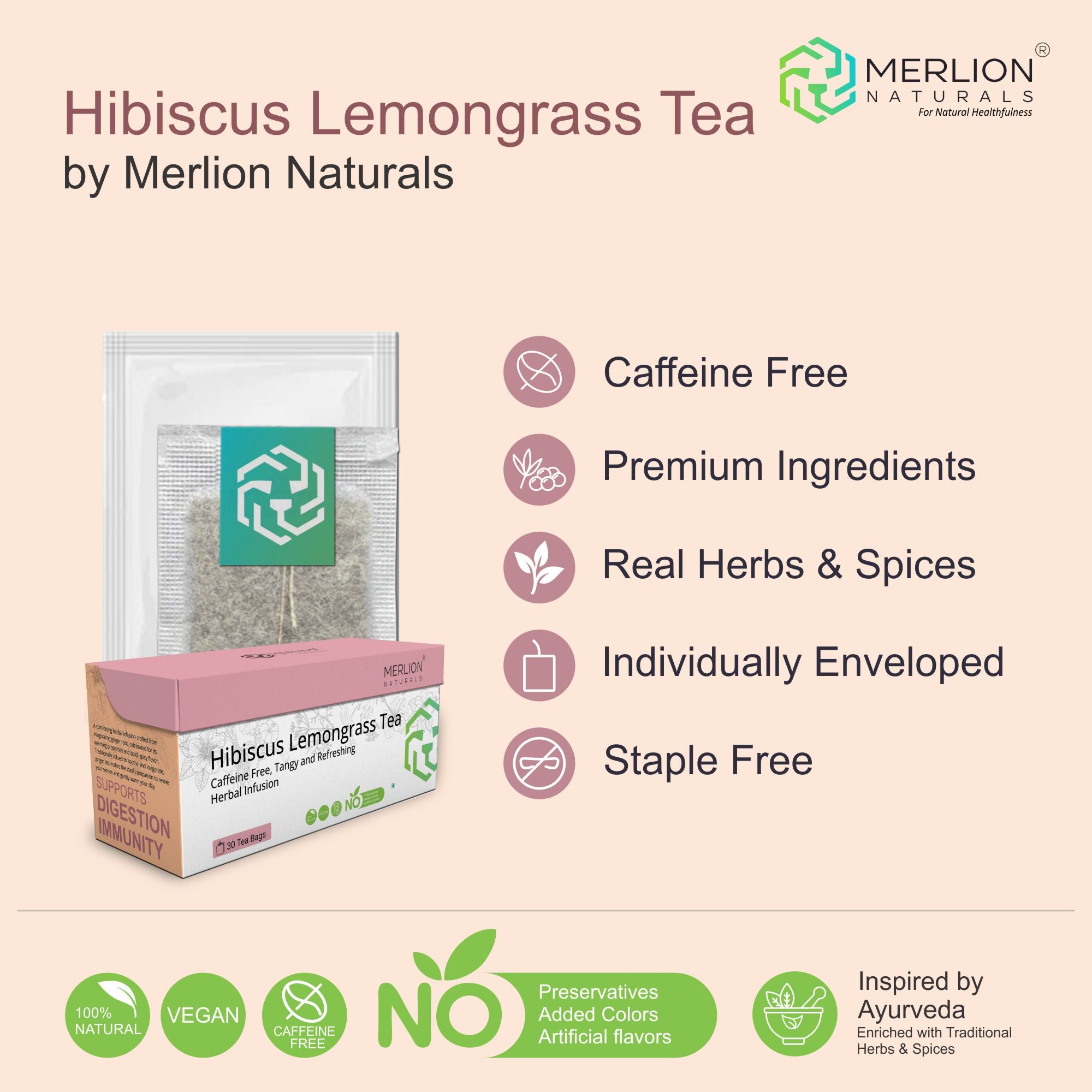 Hibiscus Lemongrass Tea - 30 Tea Bag