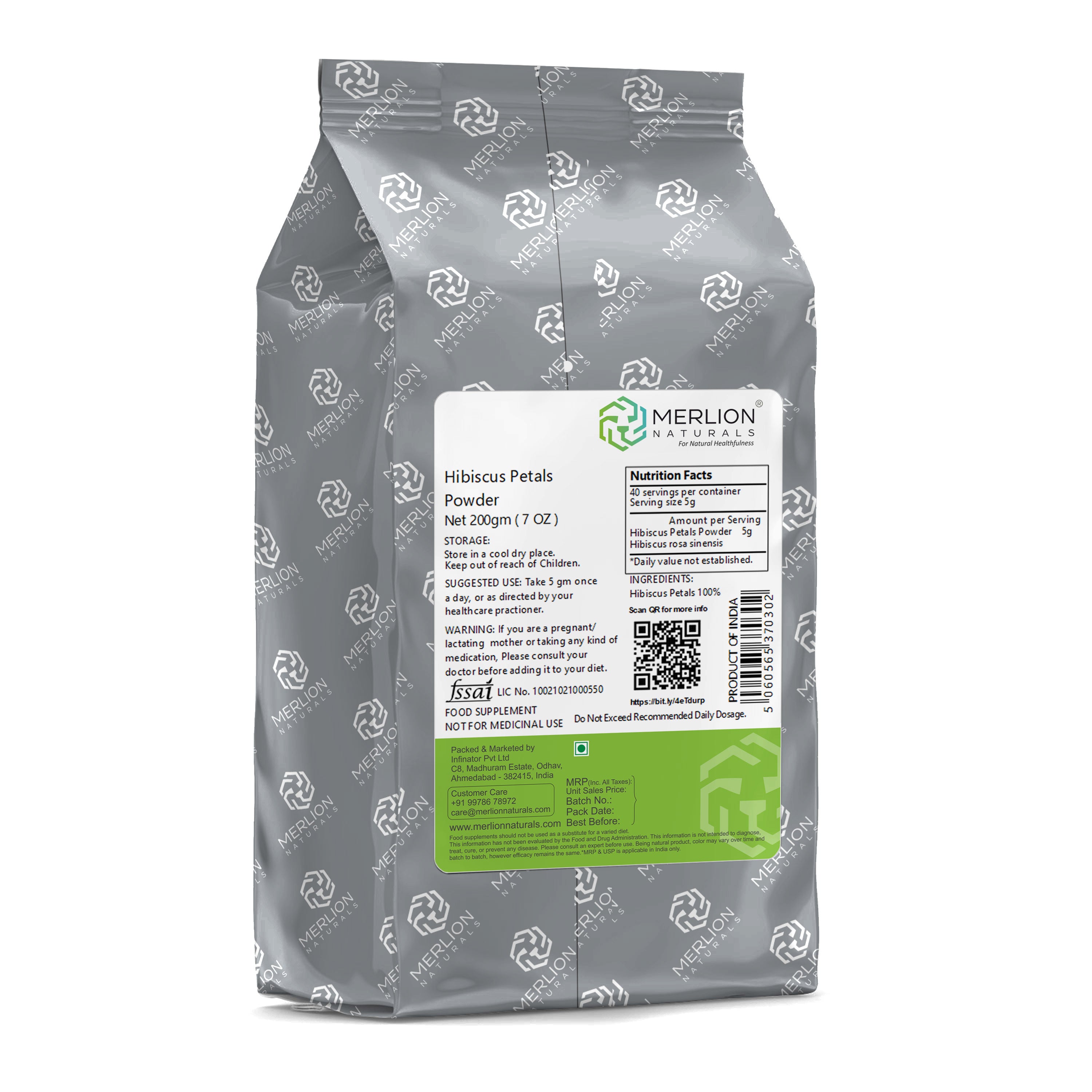 Merlion Naturals Hibiscus Powder 200gm, Back view, Hair Growth, Natural Darkening, Conditioning, Scalp Health, Antioxidant
