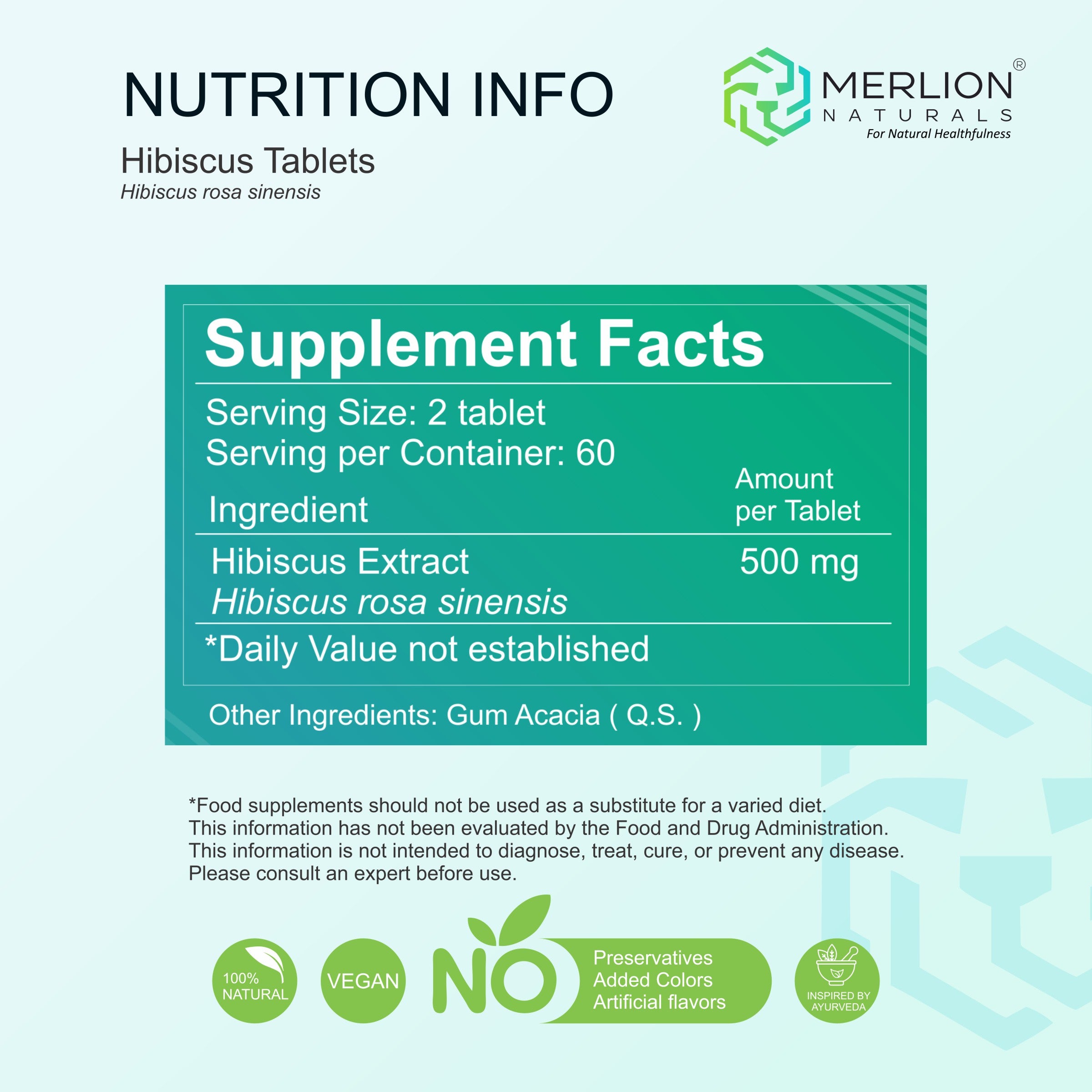 Hibiscus Extract Tablets | Hibiscus rosa sinensis | 500mg
