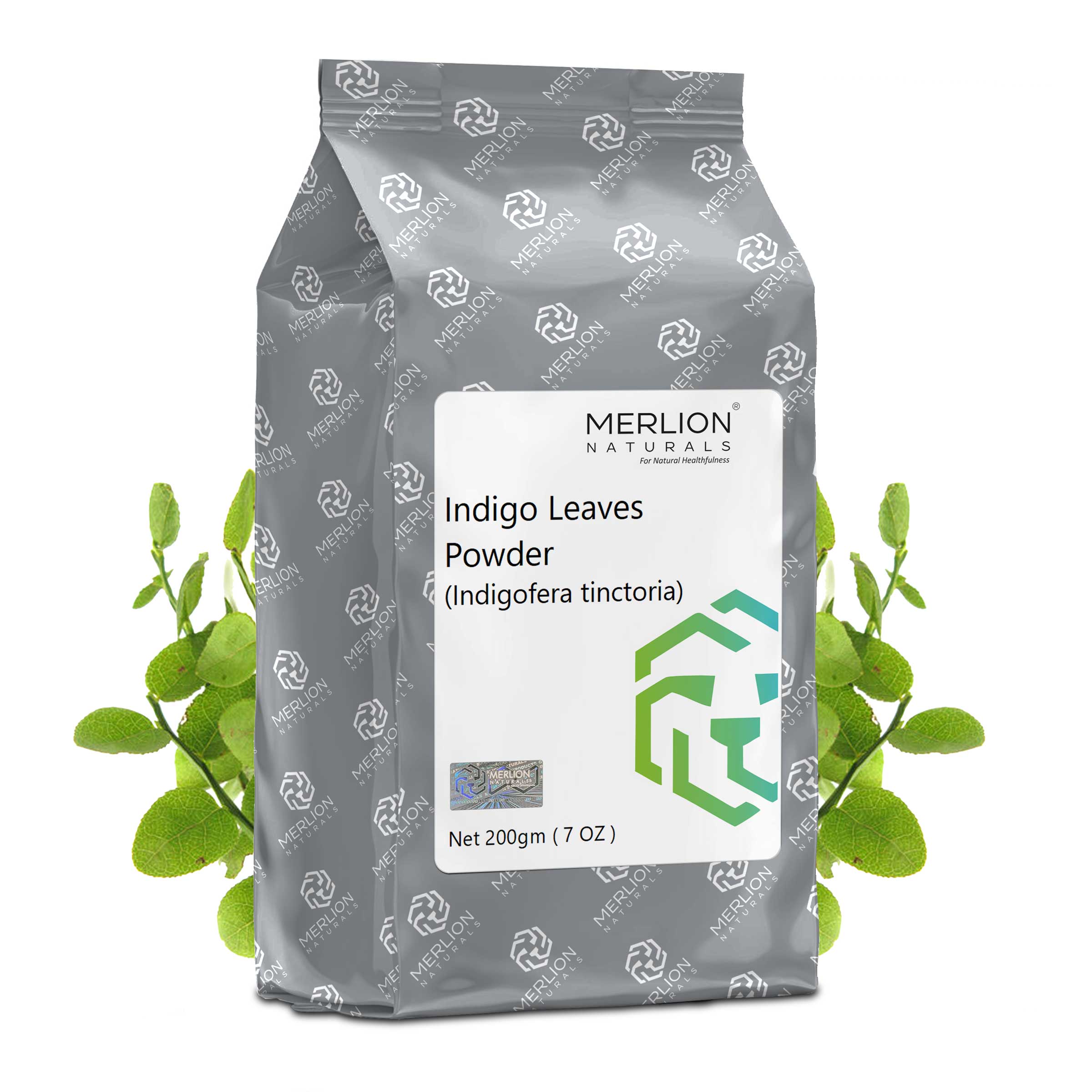 Merlion Naturals Indigo Powder 200gm, Front view, Natural Hair Dye, Hair Growth, Strengthening, Gray Hair Prevention
