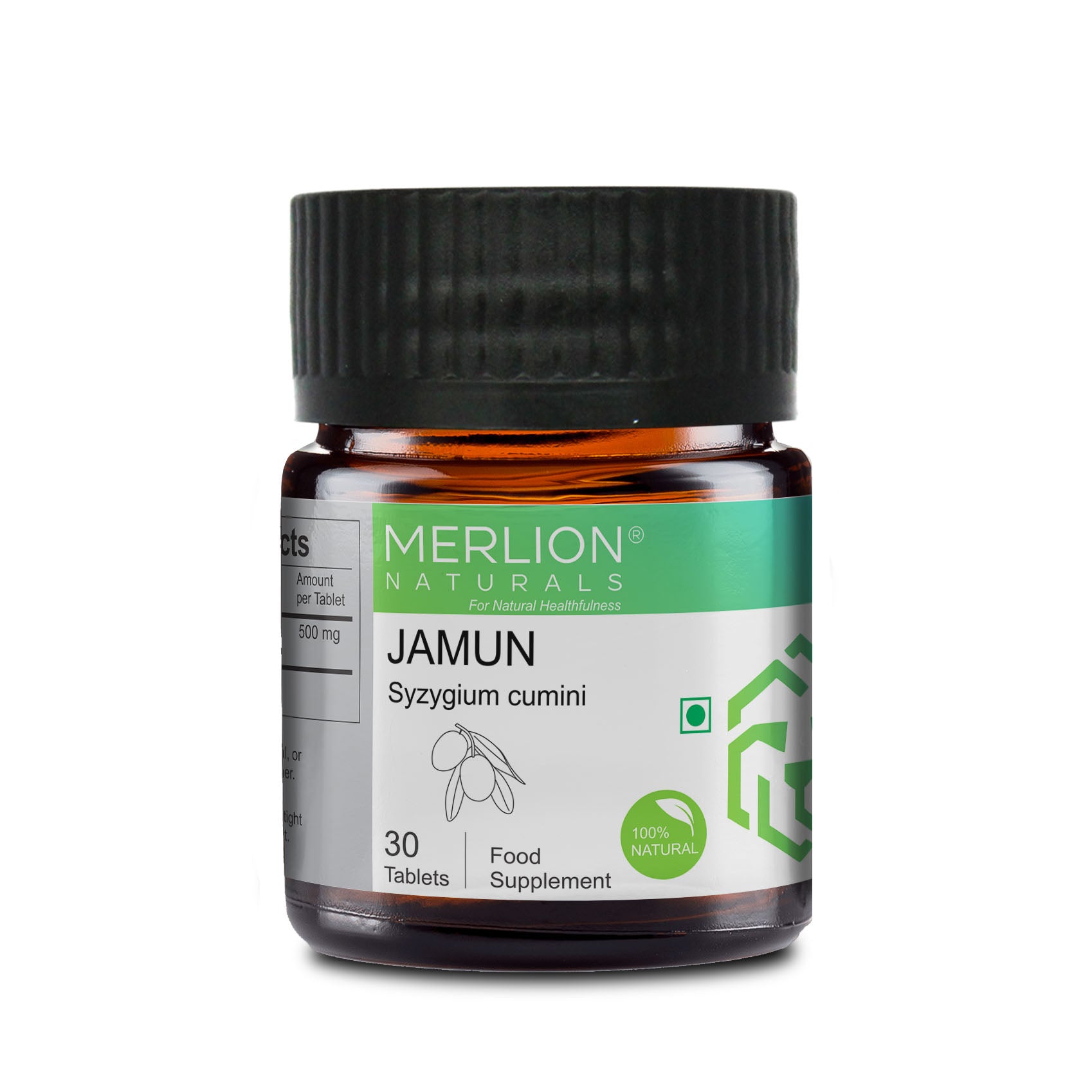 Merlion Naturals Jamun Tablets 500mg (30 Tablets), Front View view, Blood Sugar Control, Digestion, Antioxidant
