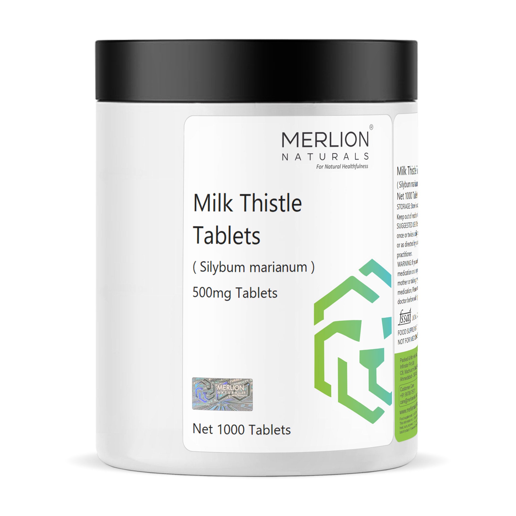 Merlion Naturals Milk Thistle Tablets 500mg (1000 Tablets), Front View view, Liver Detox, Antioxidant, Digestion, Skin Health
