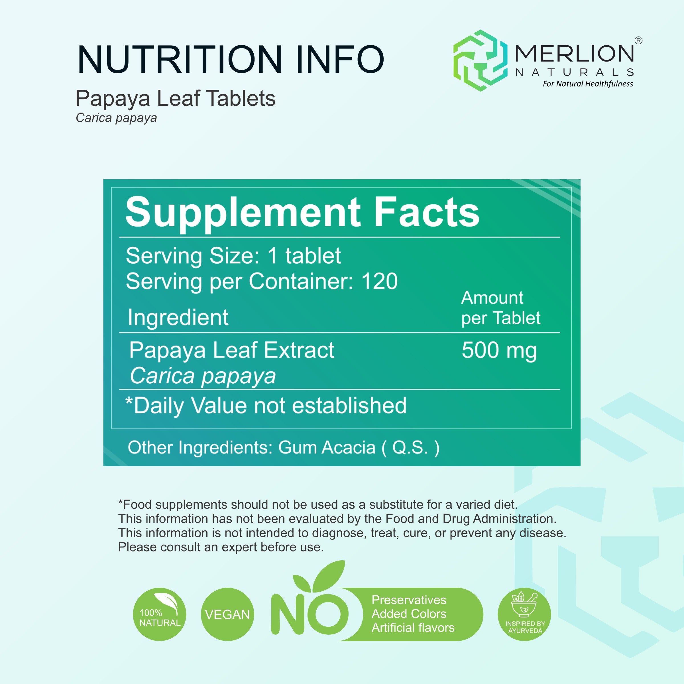 Papaya Leaf Extract Tablets | Carica papaya |  500mg