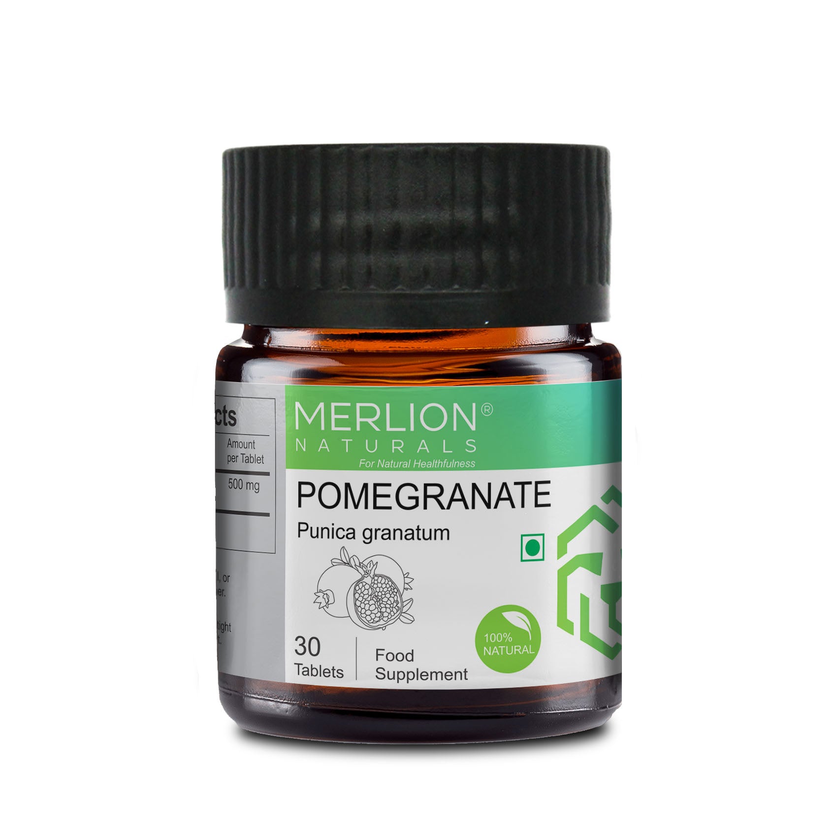 Merlion Naturals Pomegranate Tablets 500mg (30 Tablets), Front View view, Antioxidant, Skin Health, Digestion, Immunity
