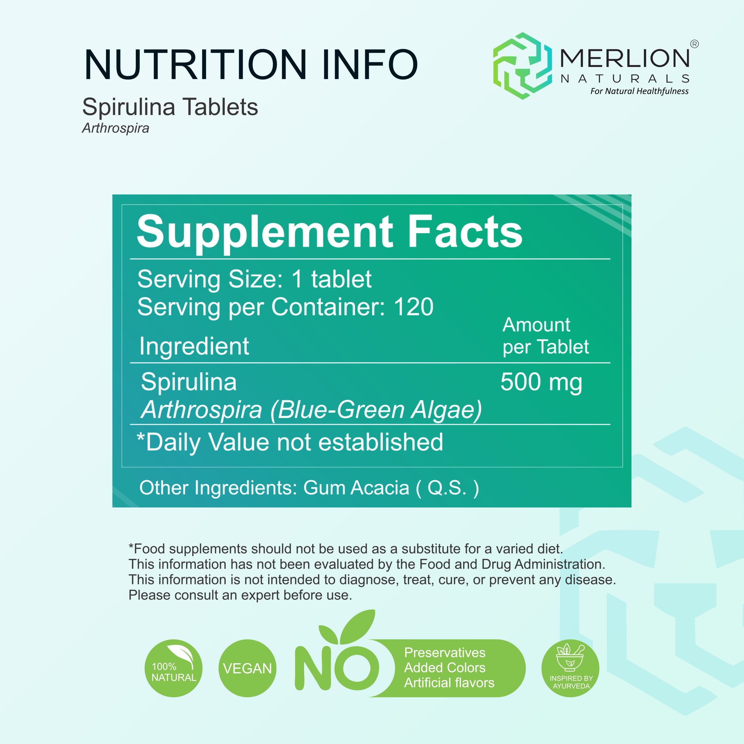 Spirulina Extract Tablets | Arthrospira | 500mg