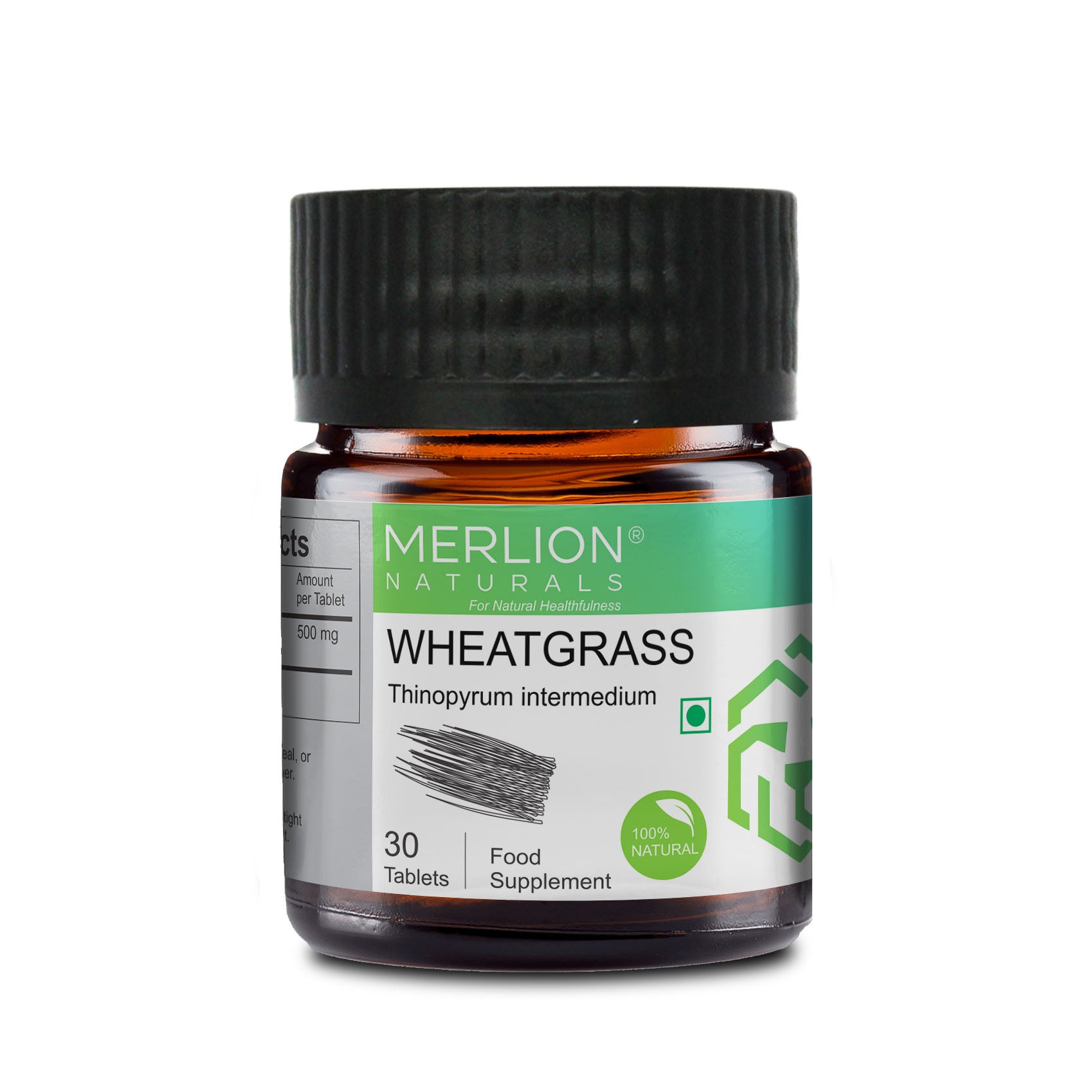 Merlion Naturals Wheat Grass Tablets 500mg (30 Tablets), Front View view, Nutrient Rich, Detox, Immunity, Digestion
