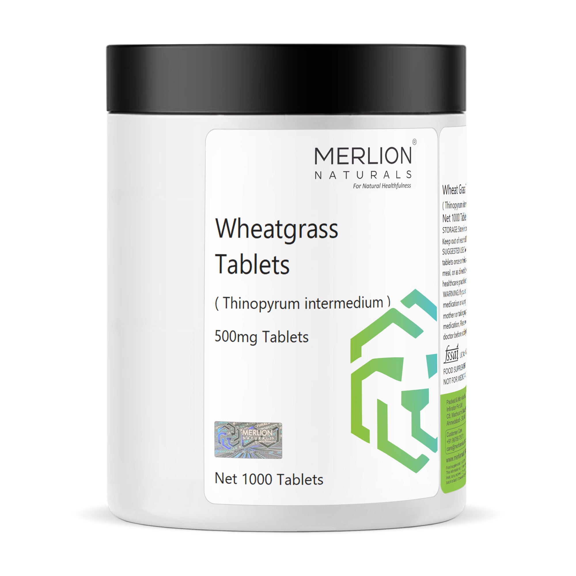 Merlion Naturals Wheat Grass Tablets 500mg (1000 Tablets), Front View view, Nutrient Rich, Detox, Immunity, Digestion
