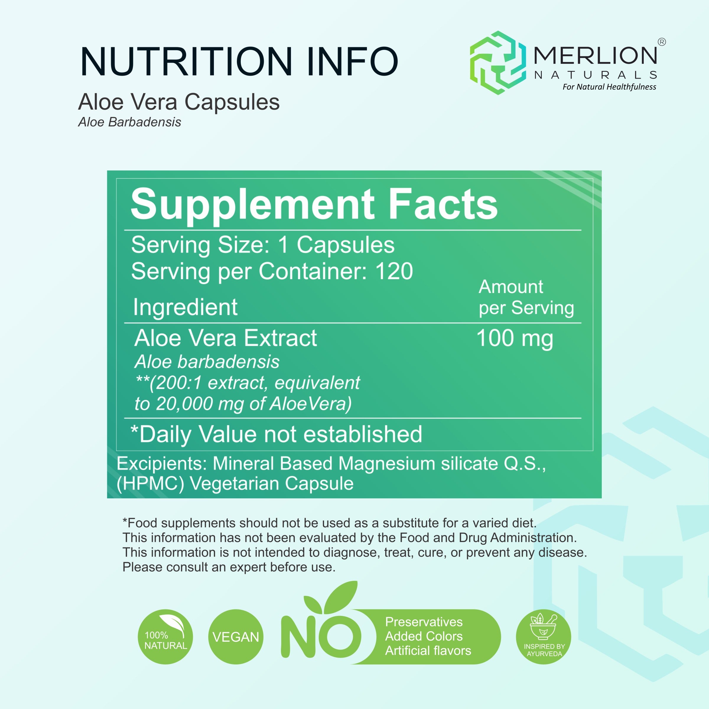 Aloe Vera Extract Capsules | Aloe barbadensis | 100mg