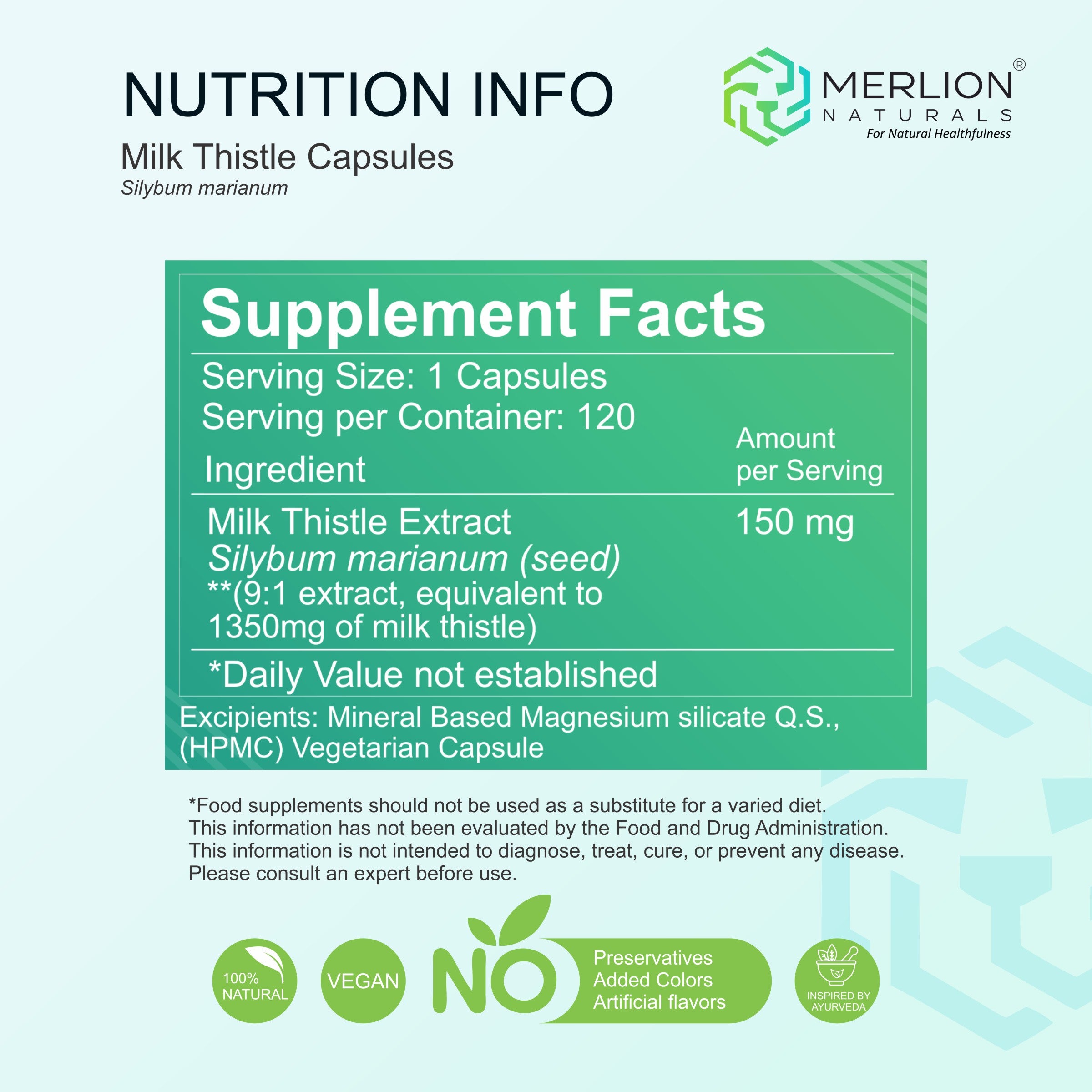 Milk Thistle Extract Capsules | Silybum marianum | 150mg (120 Capsules)