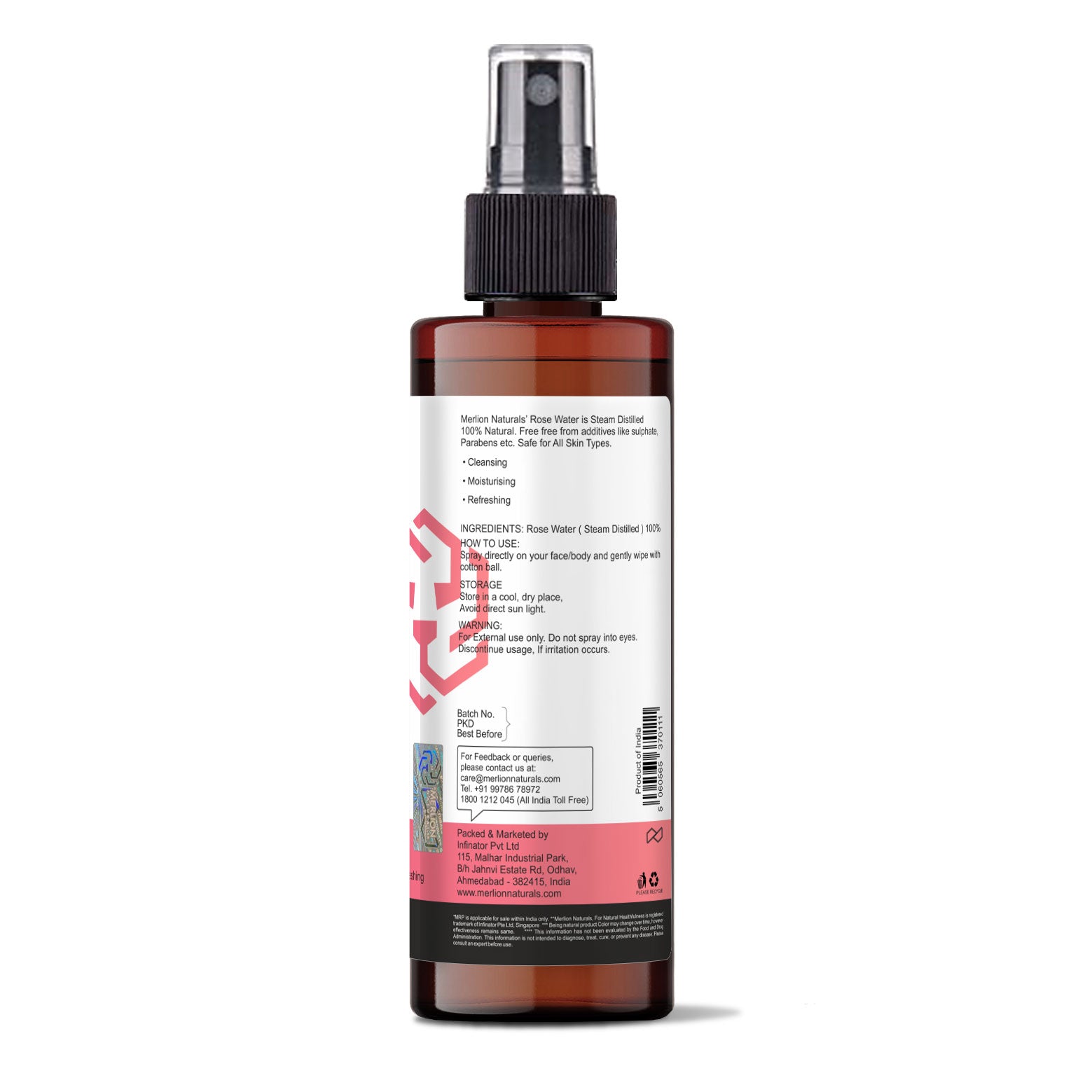 Rose Water, 100% Pure Face and Body Mist, 200ml